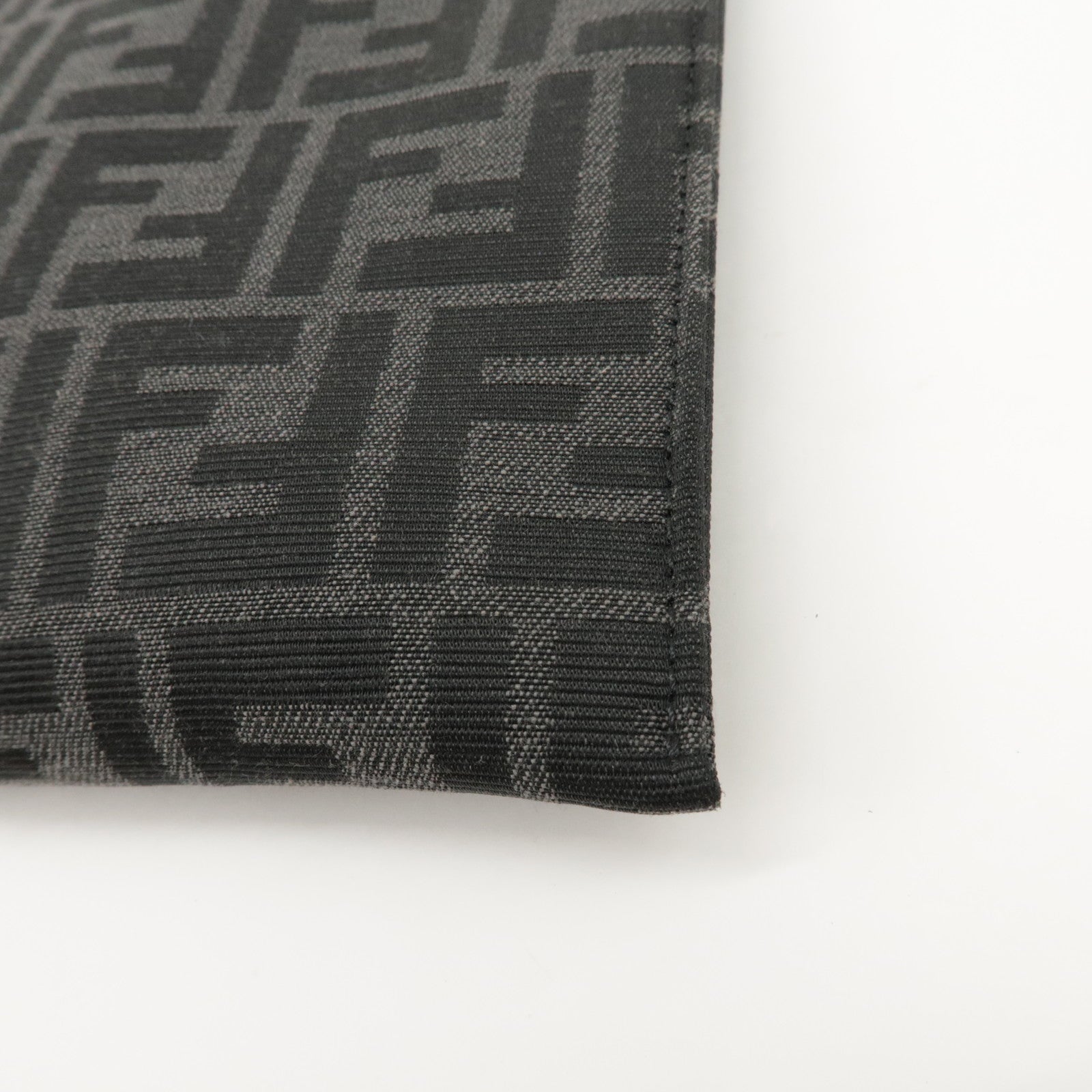 FENDI Zucca Leather Canvas Slim Clutch Medium Black Gray 7N0134 Used