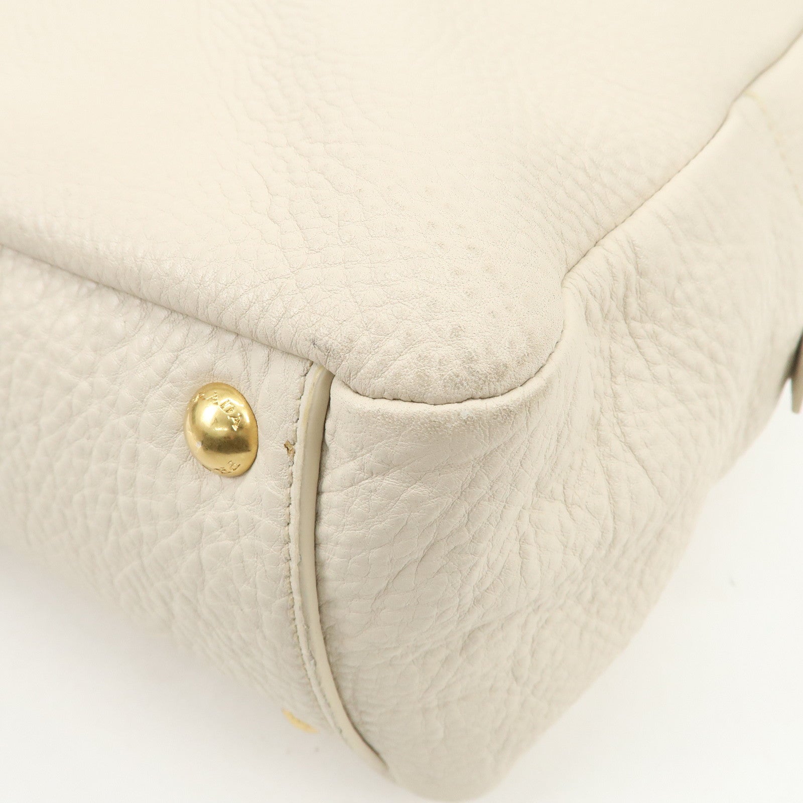 PRADA Logo Leather 2Way Boston Shoulder Bag Gold HDW Ivory