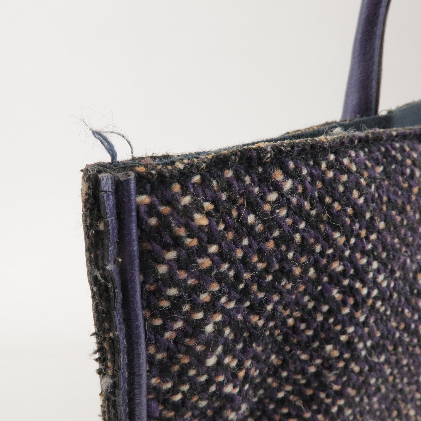 PRADA Triangle Logo Wool Leather Tote Bag Hand Bag Purple