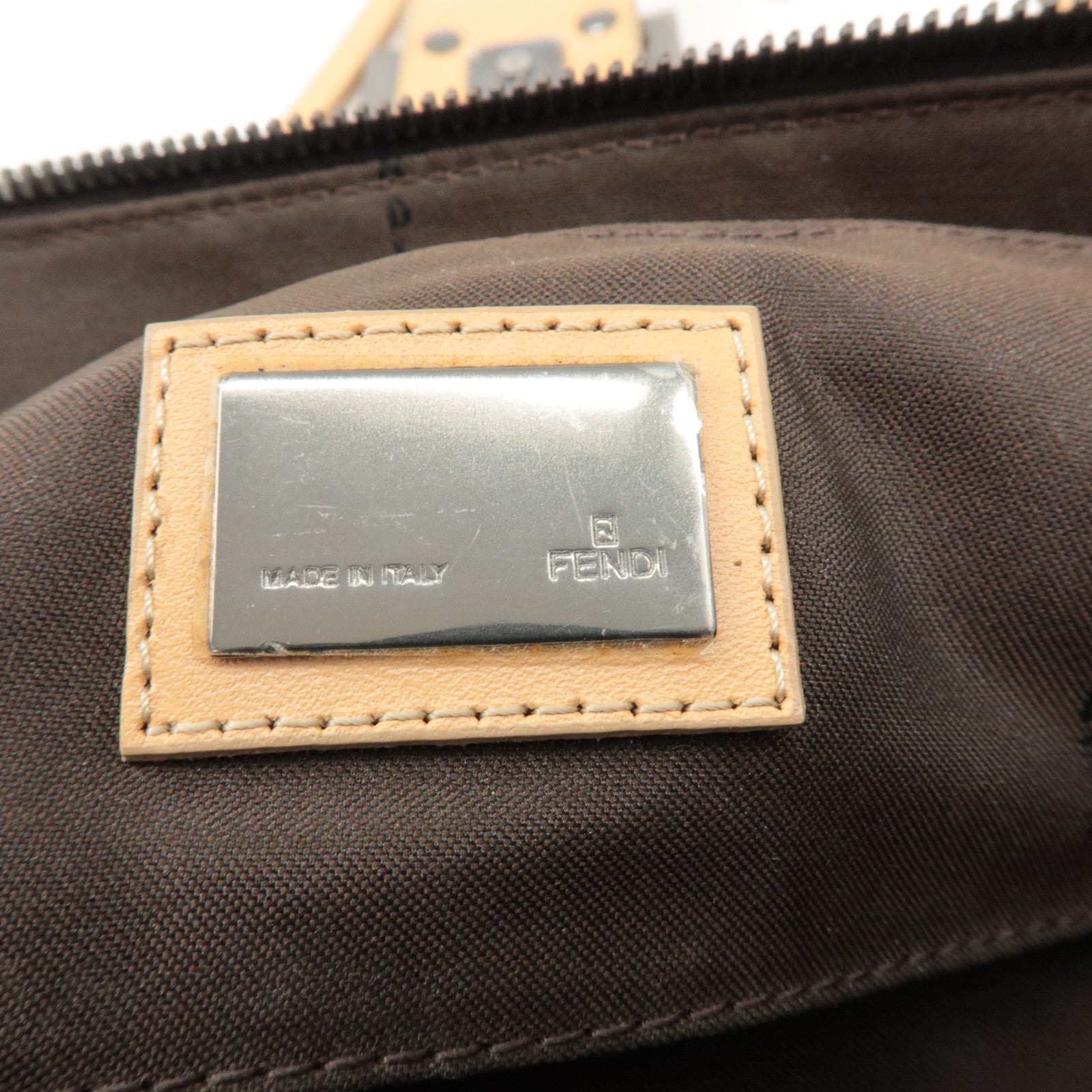 FENDI Zucchino Canvas Leather Shoulder Bag Hand Bag Brown 8BL000 Used