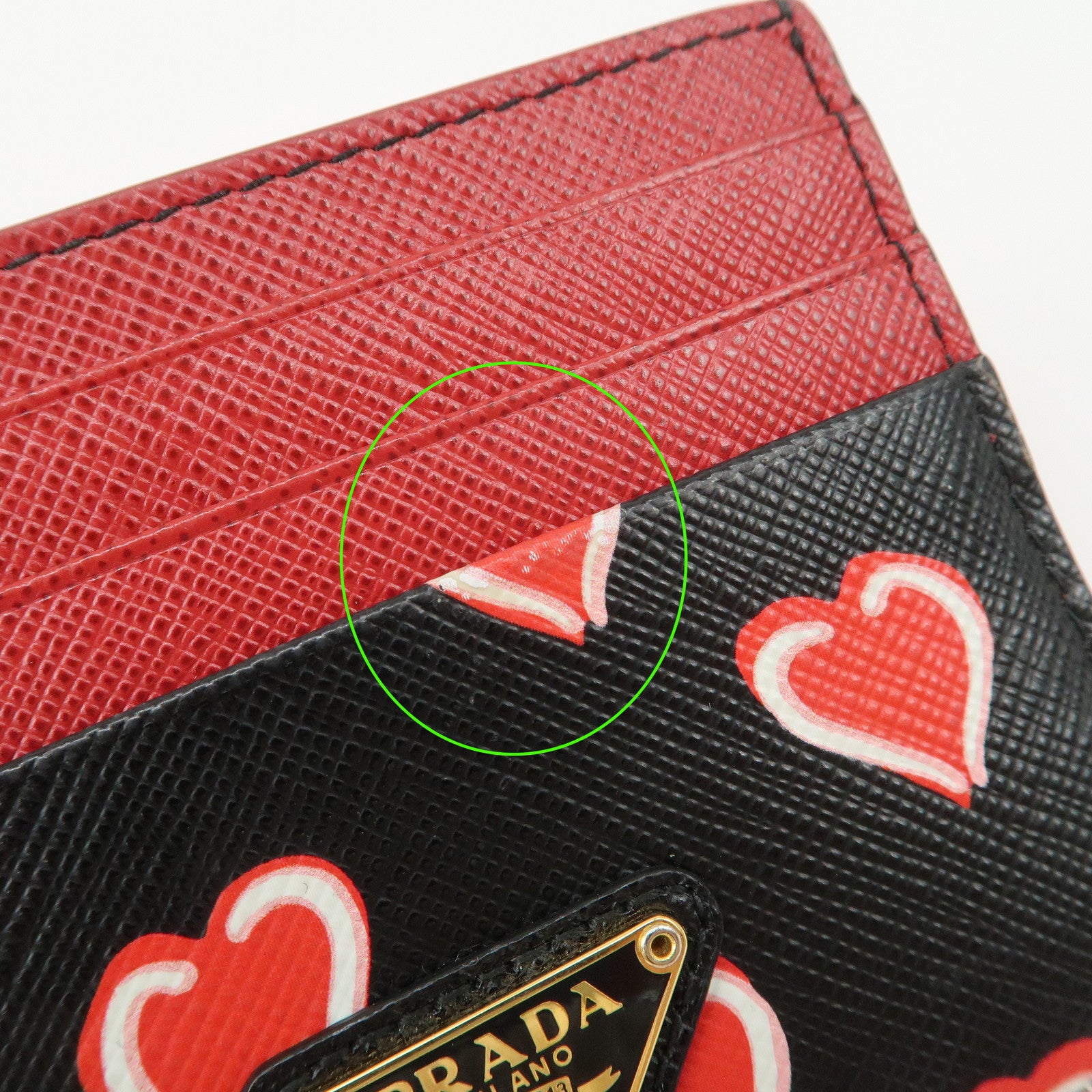 PRADA Saffiano Leather Heart Card Case Black Red White 1MC025