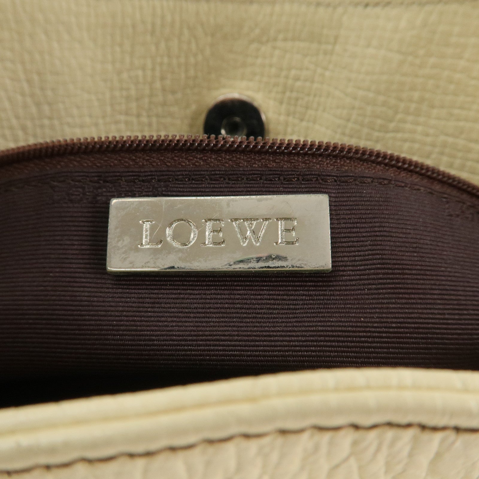 LOEWE Logo Leather Shoulder Bag Hand Bag Ivory