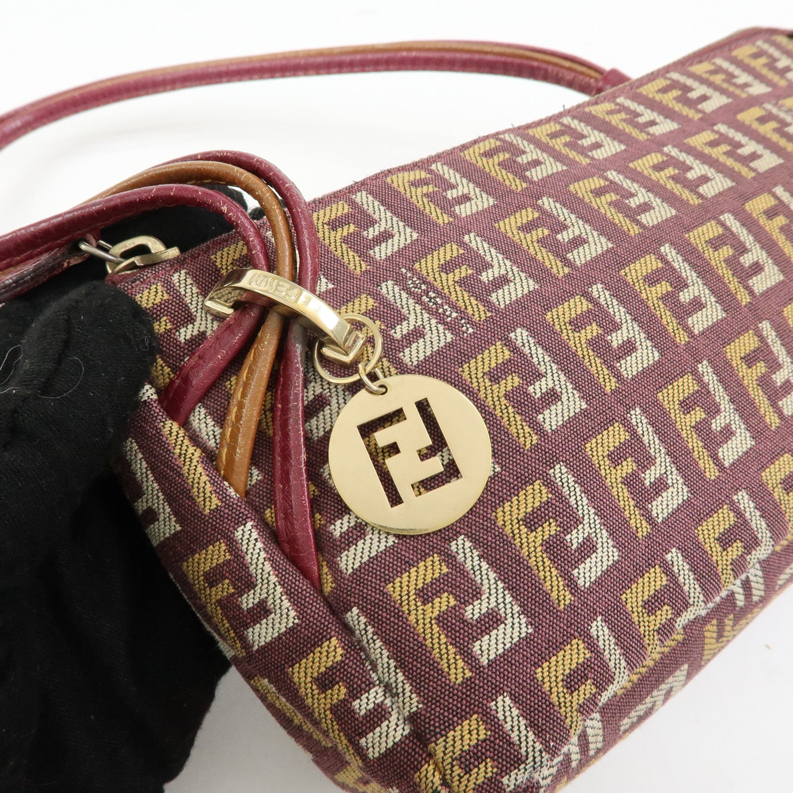 FENDI Zucchino Canvas Leather Hand Bag Pouch Brown 8BR513