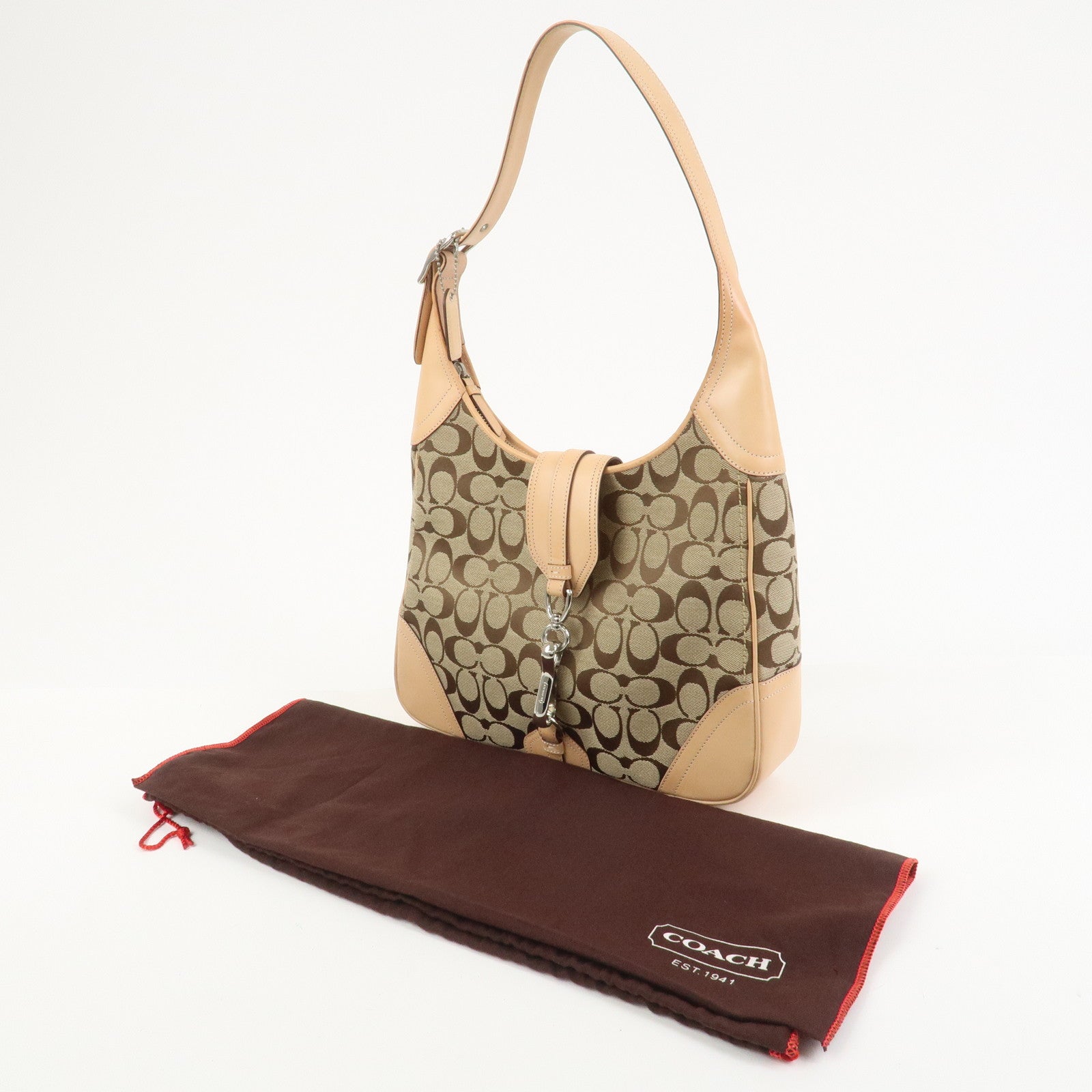 COACH Signature Canvas Leather Shoulder Bag Hand Bag Beige