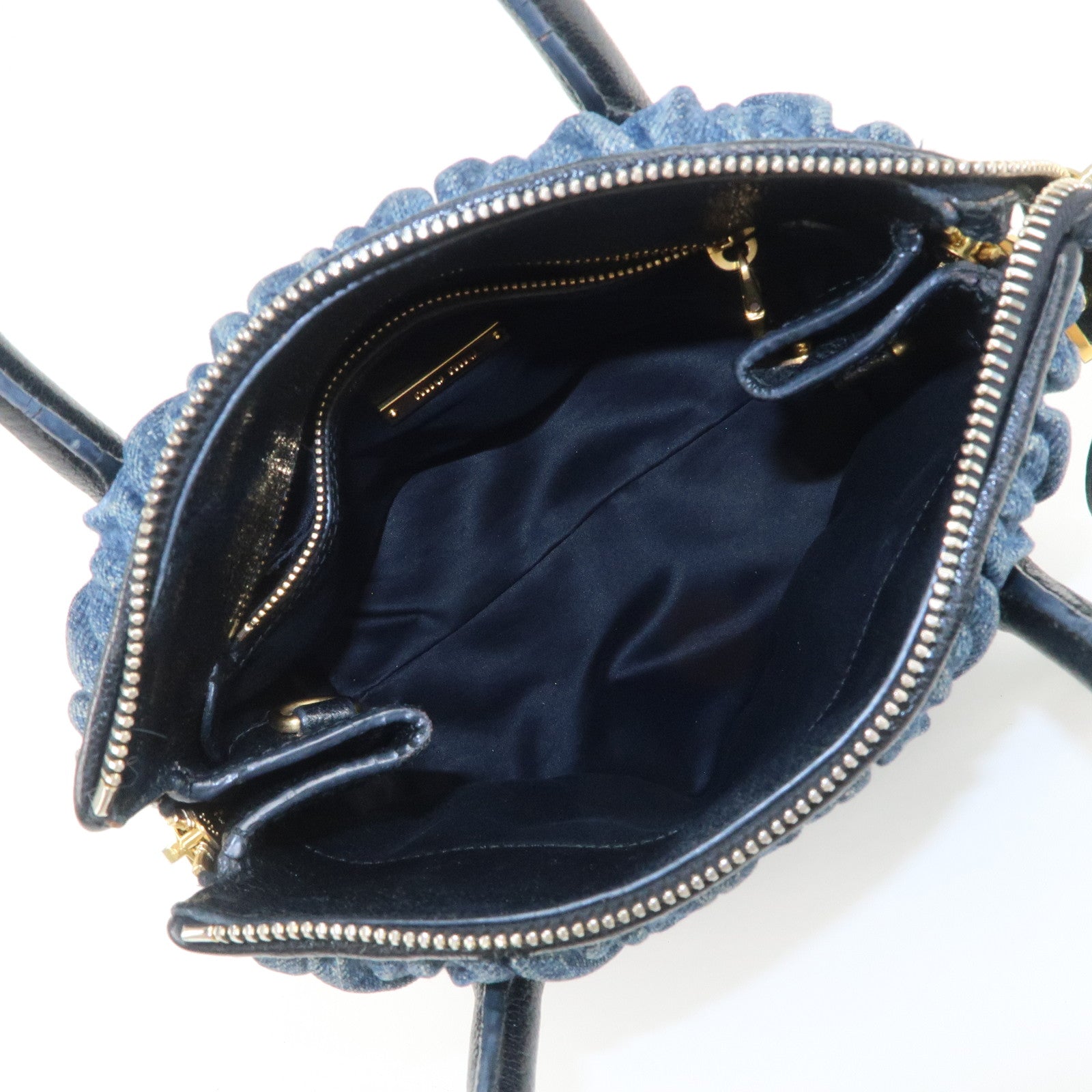 MIUMIU Matelasse Leather Denim 2Way Bag Black Indigo Blue 5BA003 Used