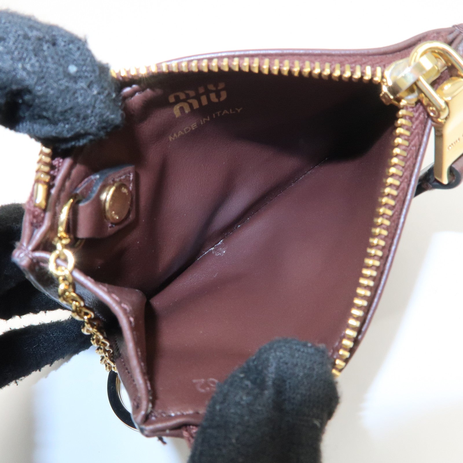 MIU MIU LOGO Leather Coin Case Card Case Brown Used