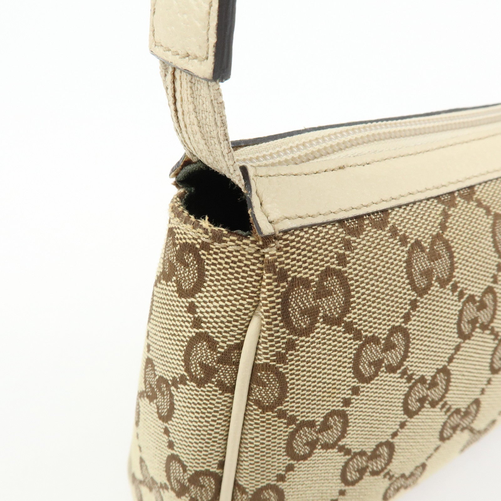 GUCCI GG Canvas Leather Hand Bag Beige Ivory 145750
