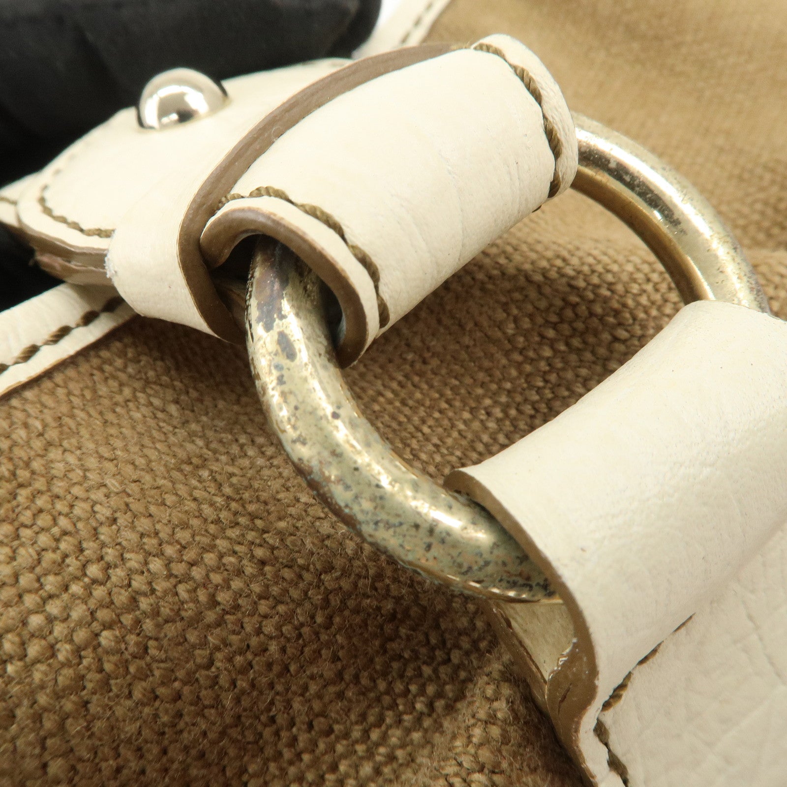 CELINE Logo Canvas Leather Tote Bag Shoulder Bag Brown Ivory