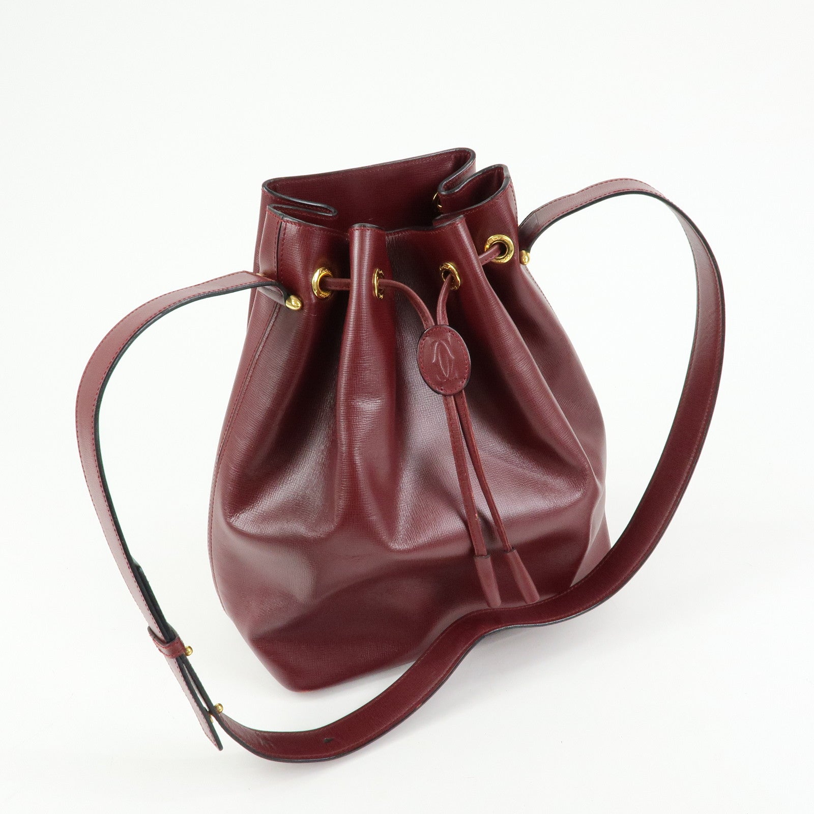 Cartier Must de Cartier Leather Drawstring Shoulder Bag Bordeaux