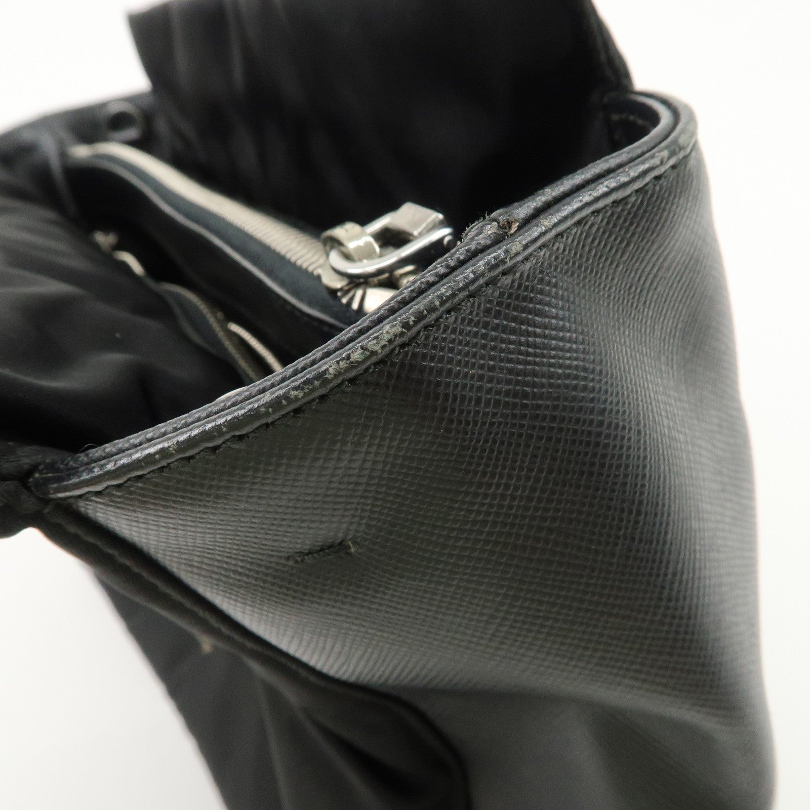 PRADA Triangle Logo Leather Nylon 2Way Bag Hand Bag Black Gold HDW Used