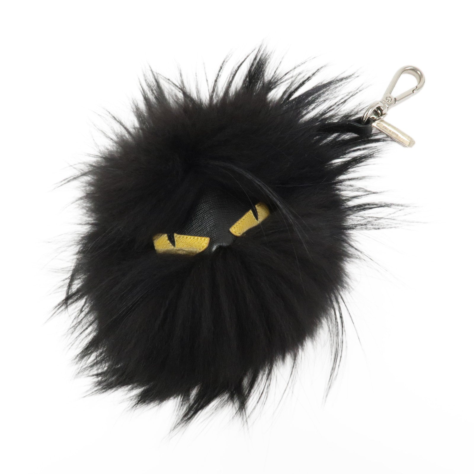 FENDI Fur Saffiano Leather Pom Pom Monster Bag Charm Black