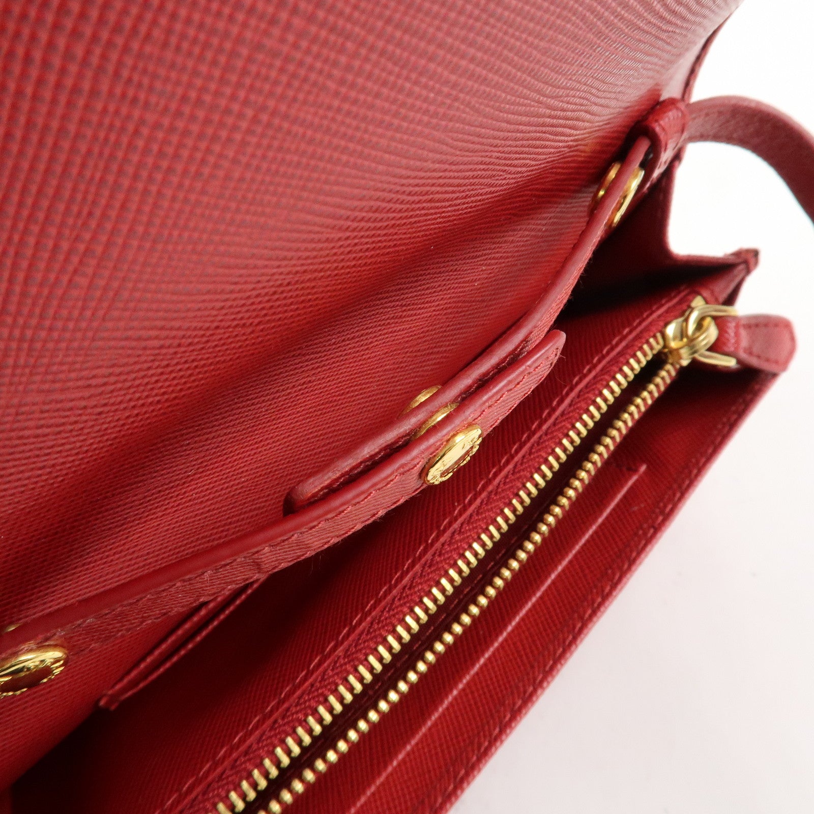 PRADA Saffiano Leather Shoulder Long Wallet Red 1M1437