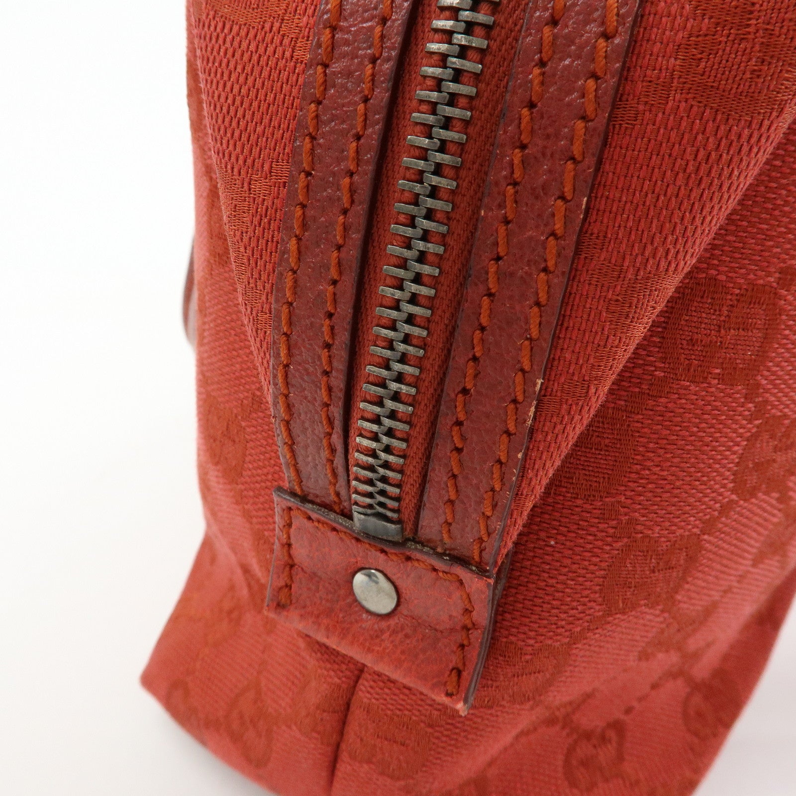GUCCI GG Canvas Leather Hand Bag Tote Bag Red 113009