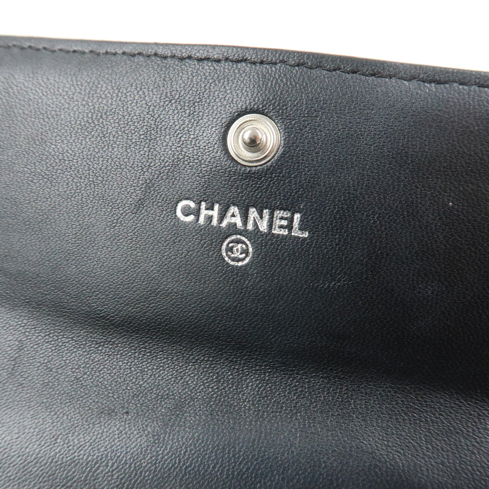 CHANEL Camellia Lambskin Long Wallet Black Silver