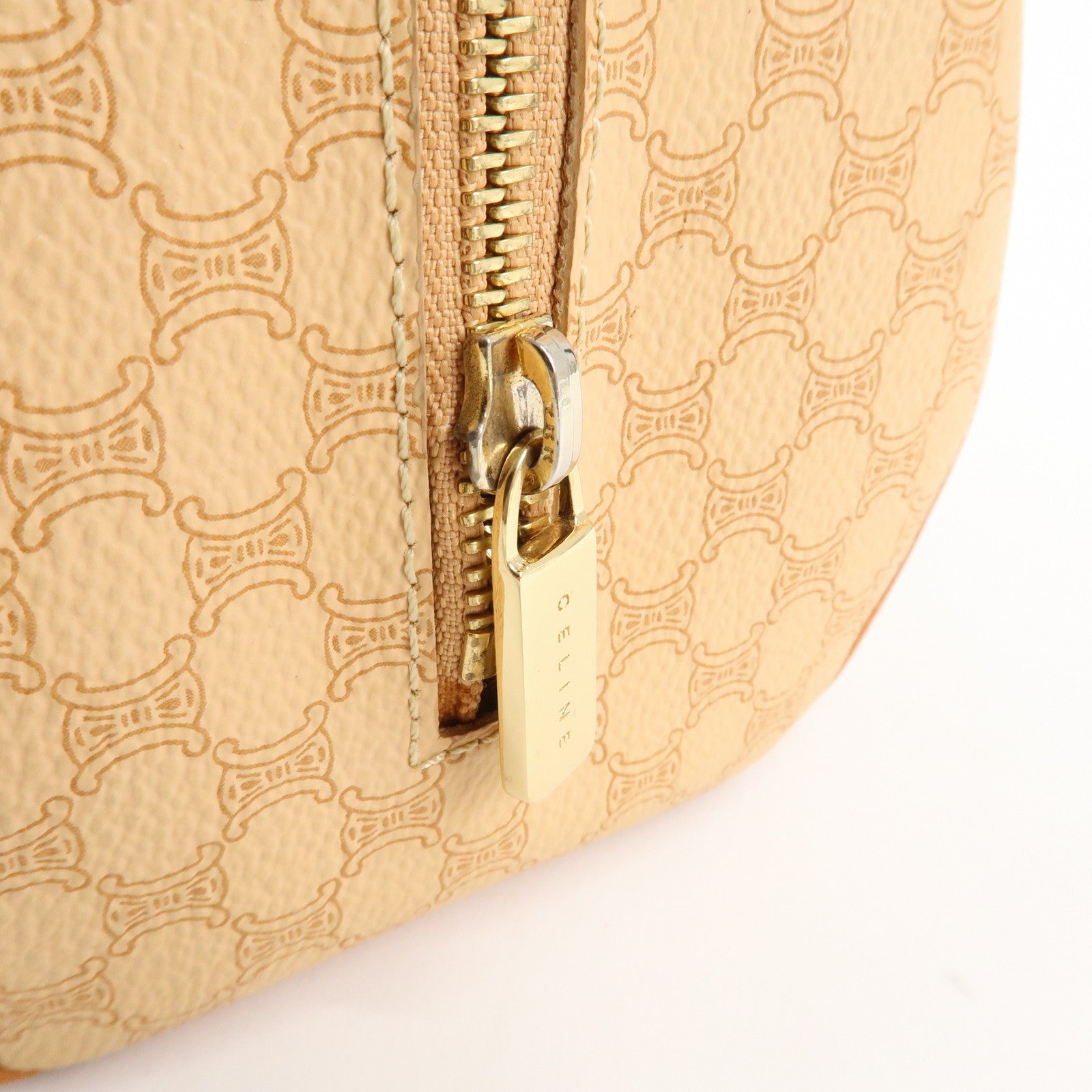 CELINE Macadam PVC Leather Mini Boston Bag Hand Bag Beige Used