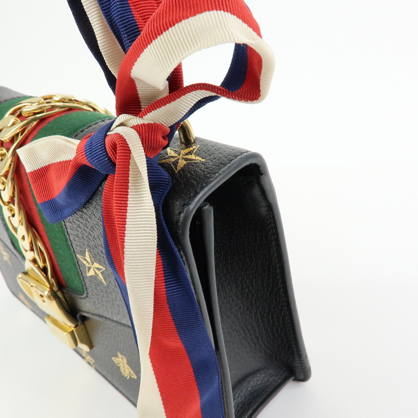 GUCCI Sylvie Sherry Leather Shoulder Bag Black Bee & Star 524405