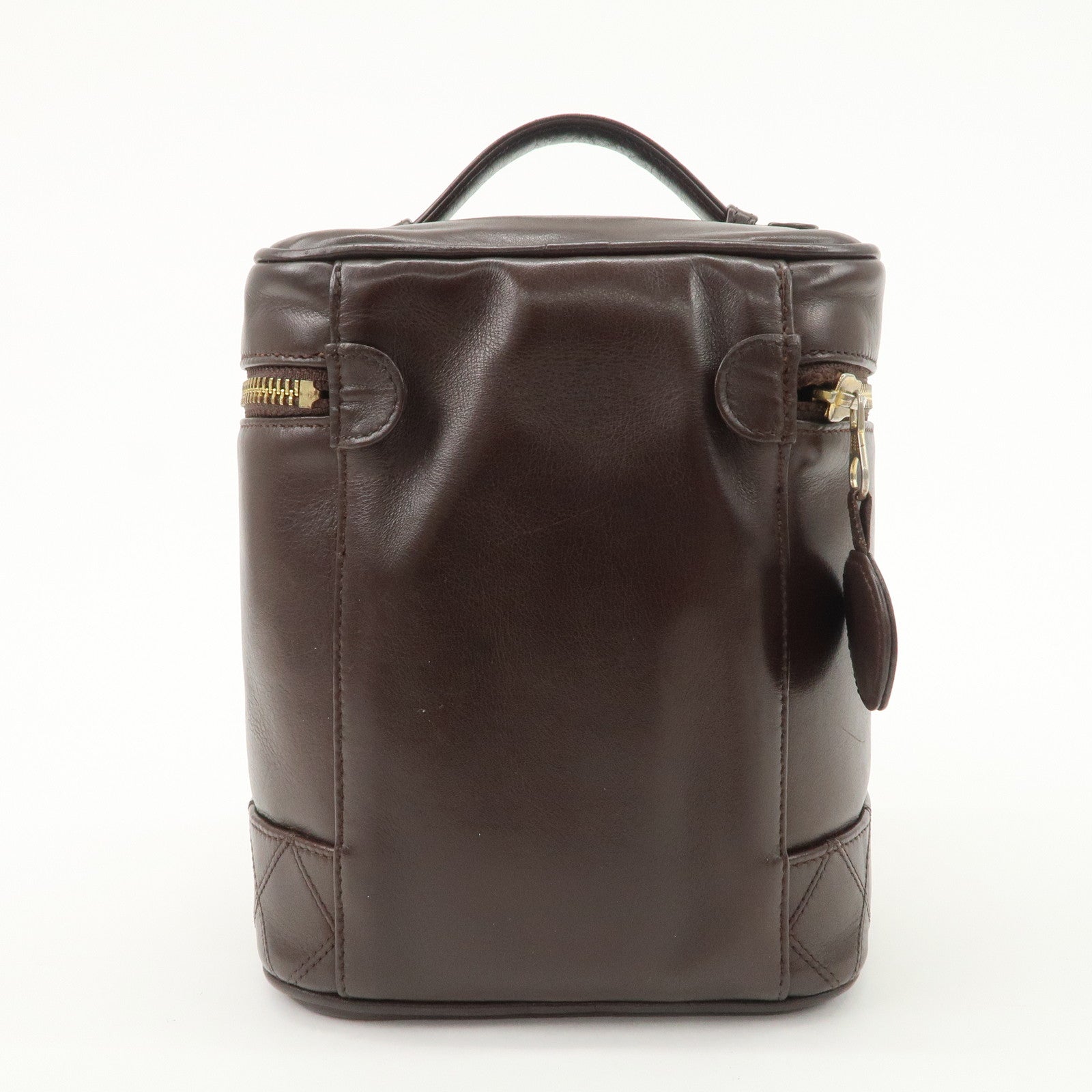 CHANEL COCO Mark Leather Vanity Bag Hand Bag Cosmetic Bag Brown A01998