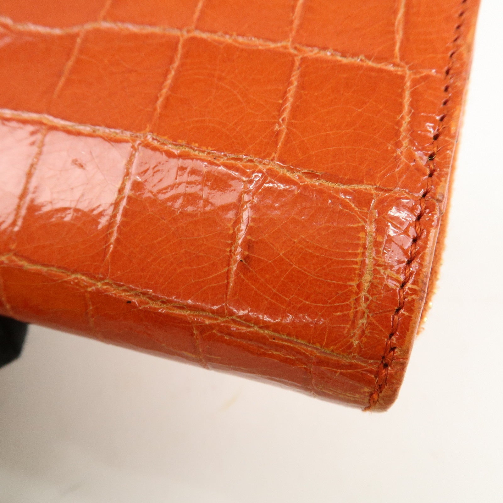 MIU MIU Leather Bi-Fold Wallet Compact Wallet Orange Gold Hardware Used