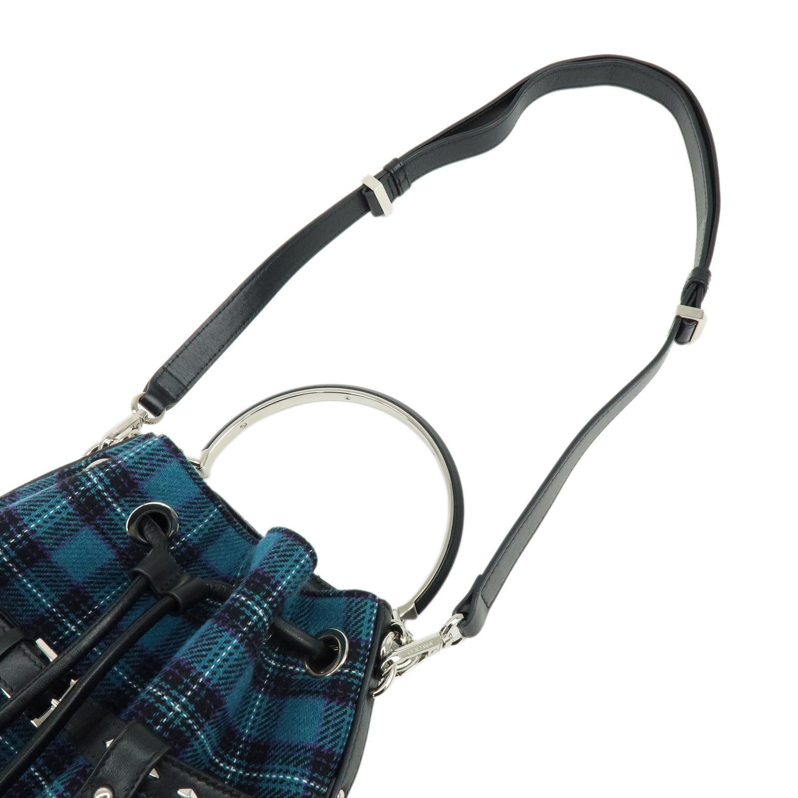 JIMMY CHOO Bonbon Bucket Canvas Leather 2Way Shoulder Bag Blue