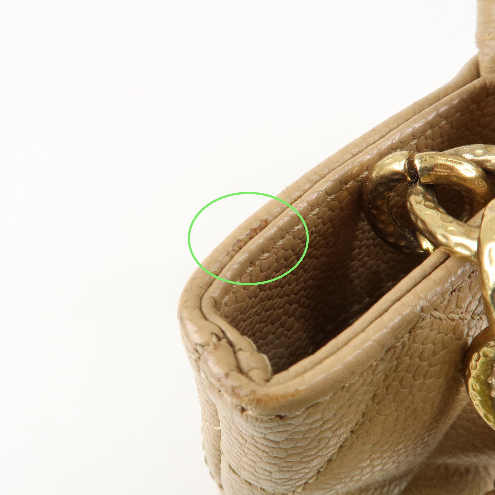 CHANEL Matelasse Caviarskin Medalion Tote Bag Hand Bag Beige A01804 Used