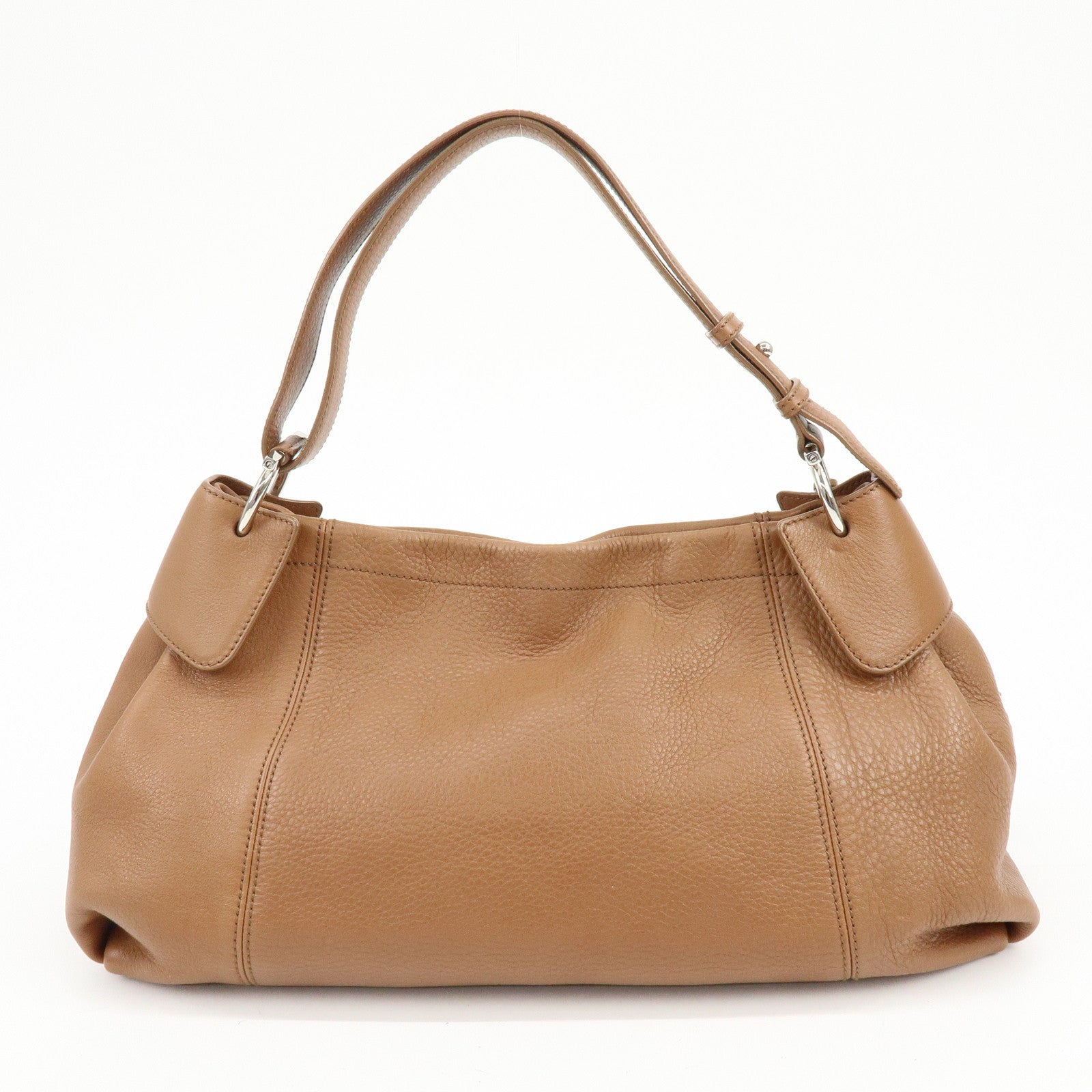 Ferragamo Gancini Leather Shoulder Bag Hand Bag Charm Brown