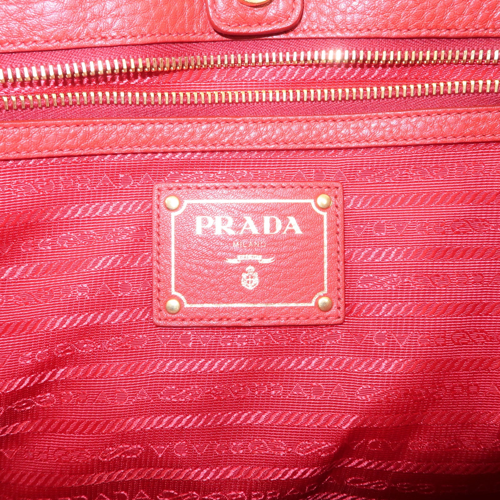 PRADA Vitello Daino Leather 2Way Tote Bag Shoulder Bag Red BR4617