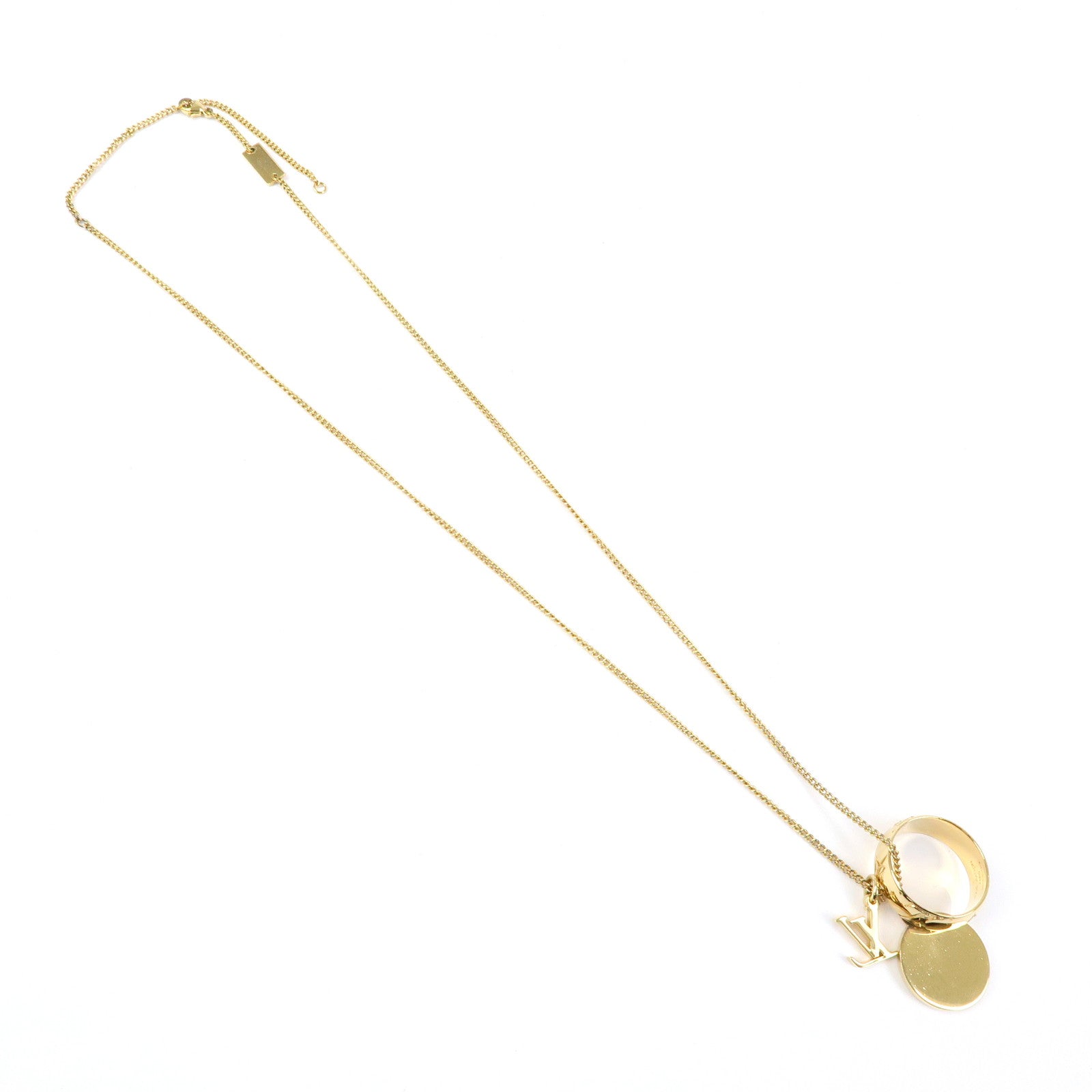 Louis Vuitton Metal Monogram Ring Necklace Gold M80189