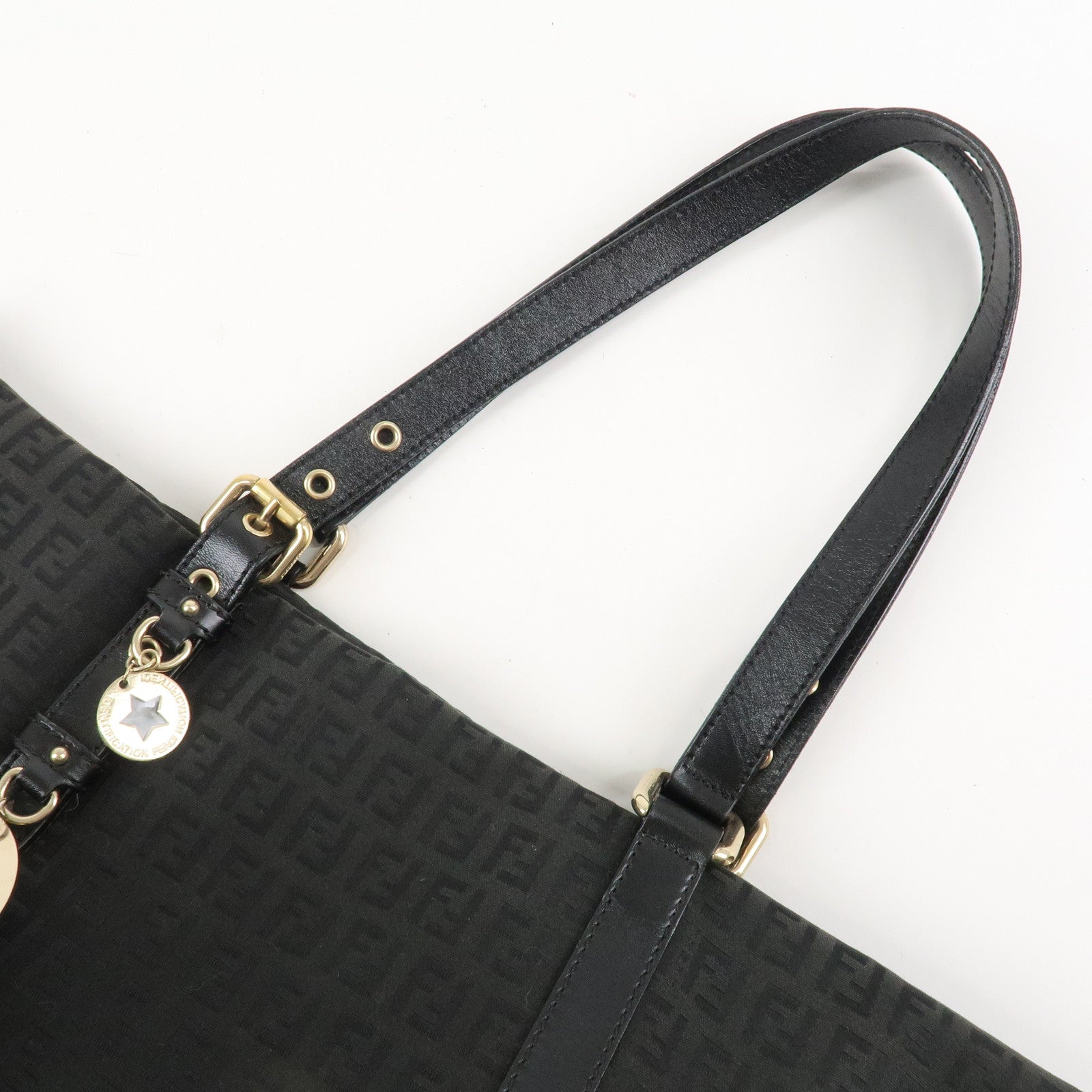 FENDI Zucchino Canvas Leather Tote Bag Shoulder Bag Black 8BH215 Used