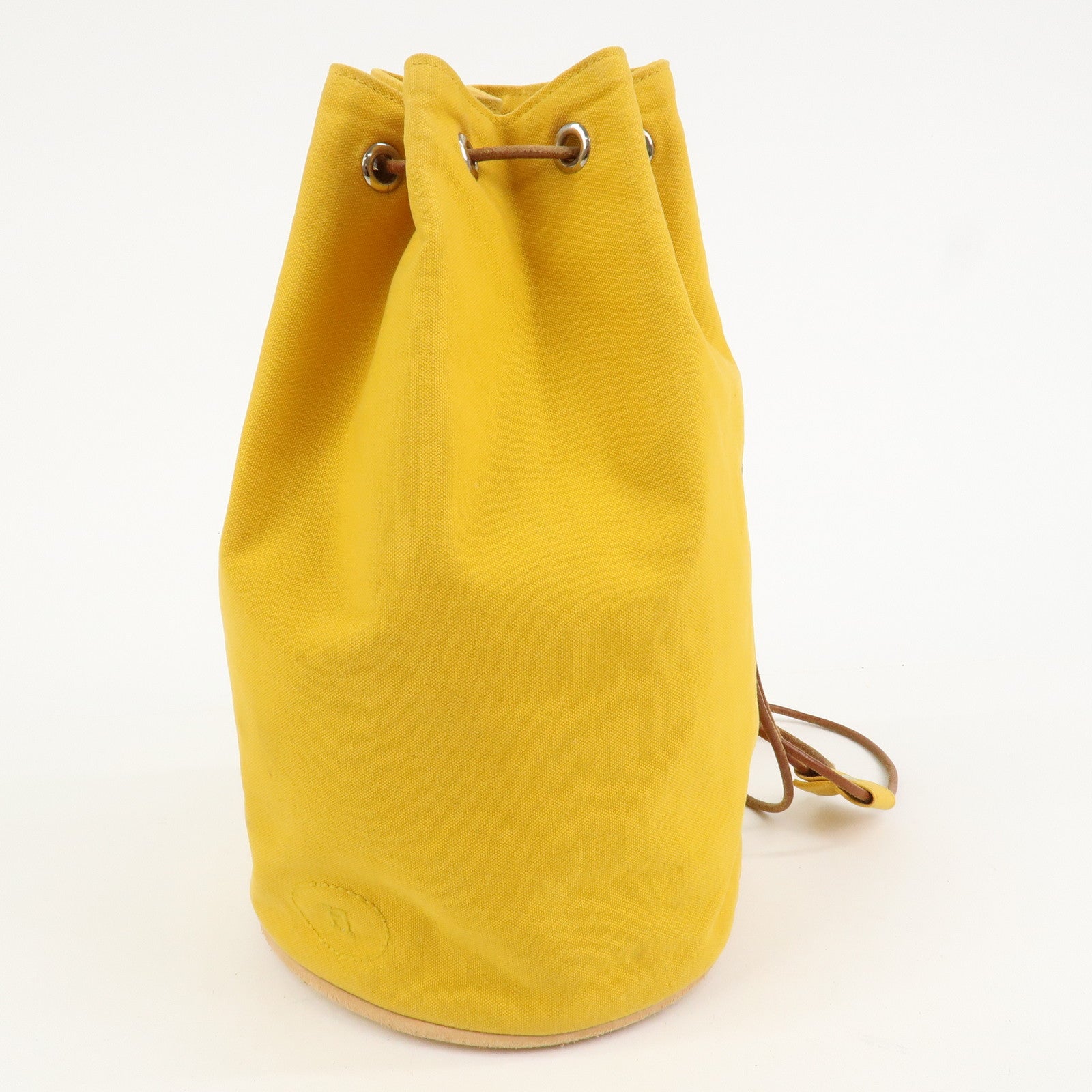 HERMES Canvas Leather Porochon Mimil PM Drawstring Backpack Yellow
