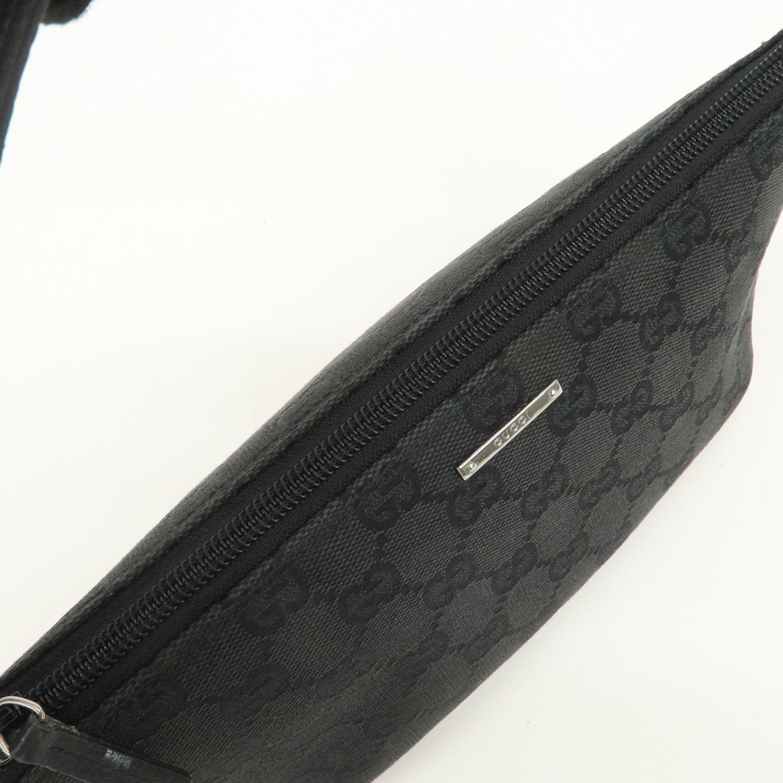 GUCCI Logo GG Canvas Leather Boat Bag Hand Bag Black 07198