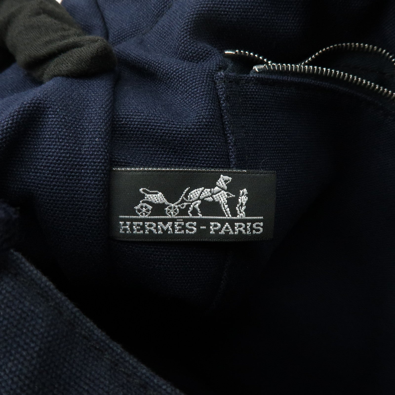 HERMES Fourre Tout MM Canvas Tote Bag Hand Bag Navy Black