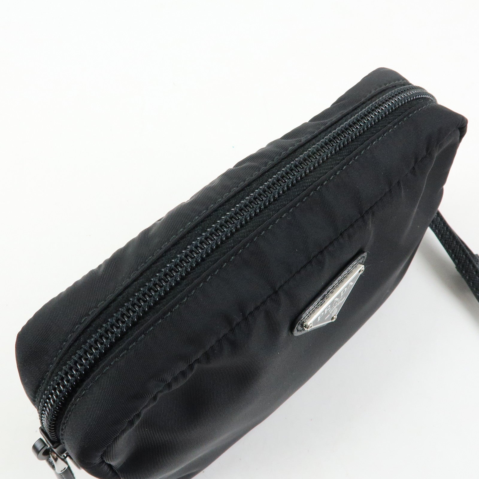 PRADA Triangle Logo Re-Nylon Saffiano Leather Cosmetic Pouch 1NE693