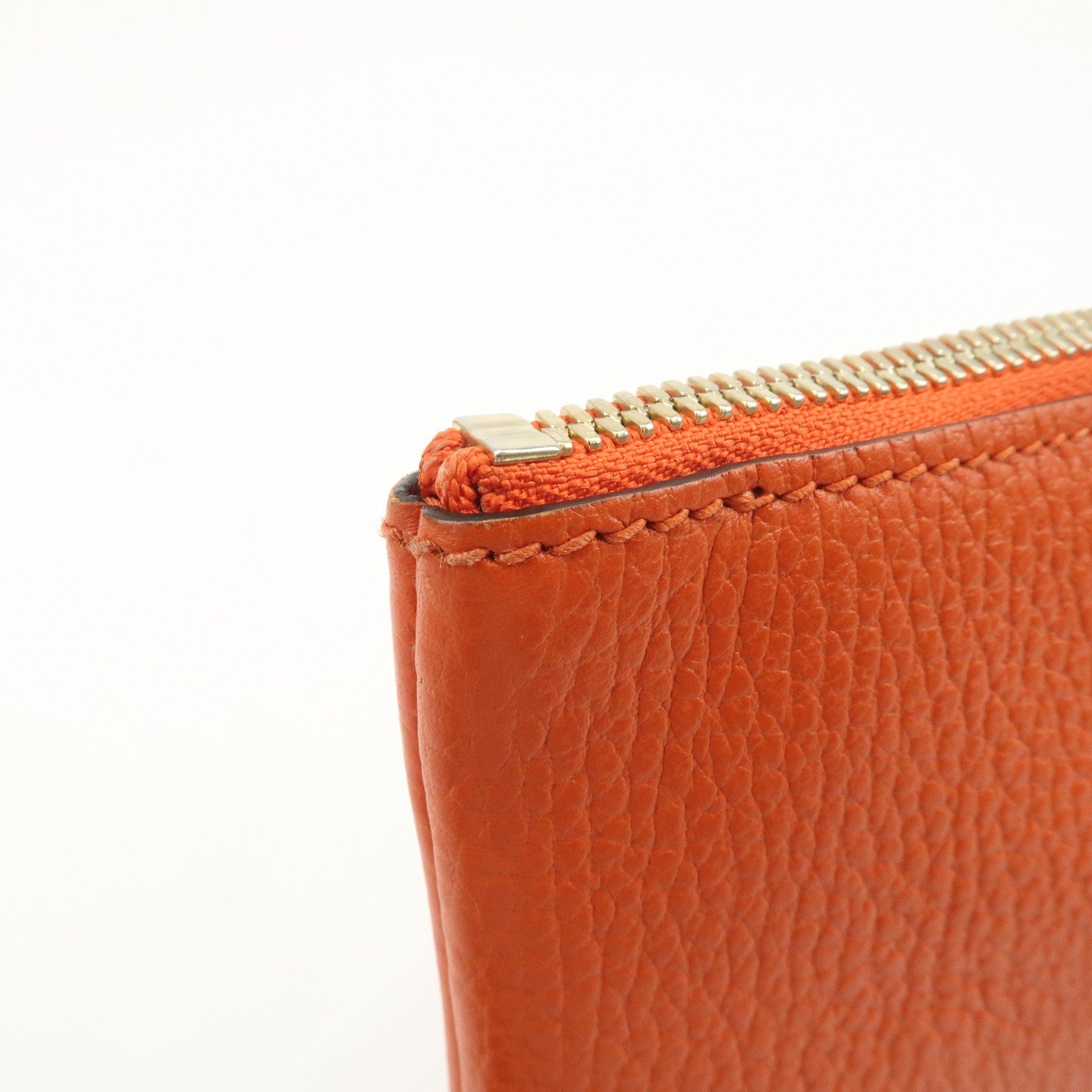 GUCCI Bamboo Logo Leather Clutch Bag Pouch Orange 449653