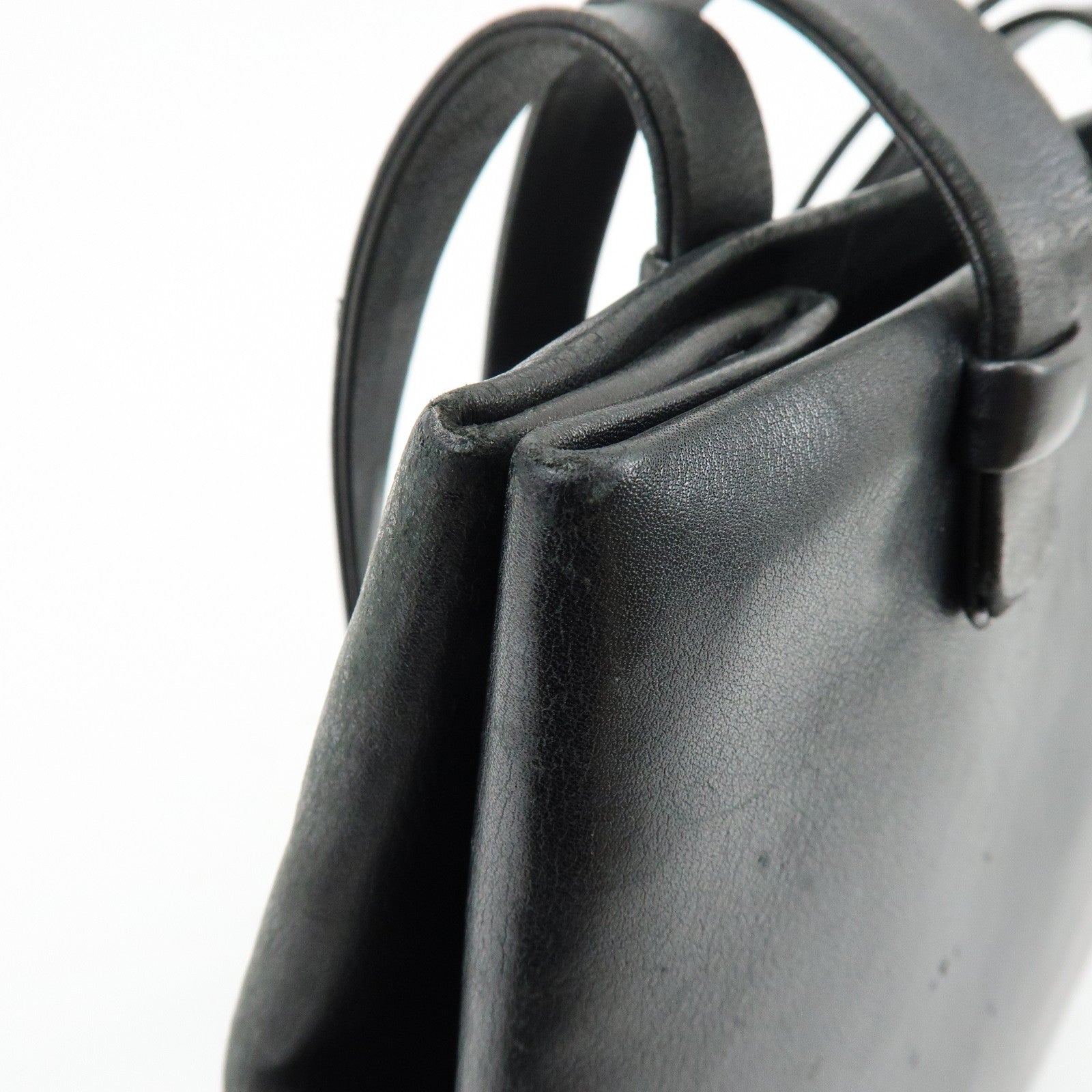 CHANEL Logo Calf Skin Tote Bag Shoulder Bag Hand Bag Black