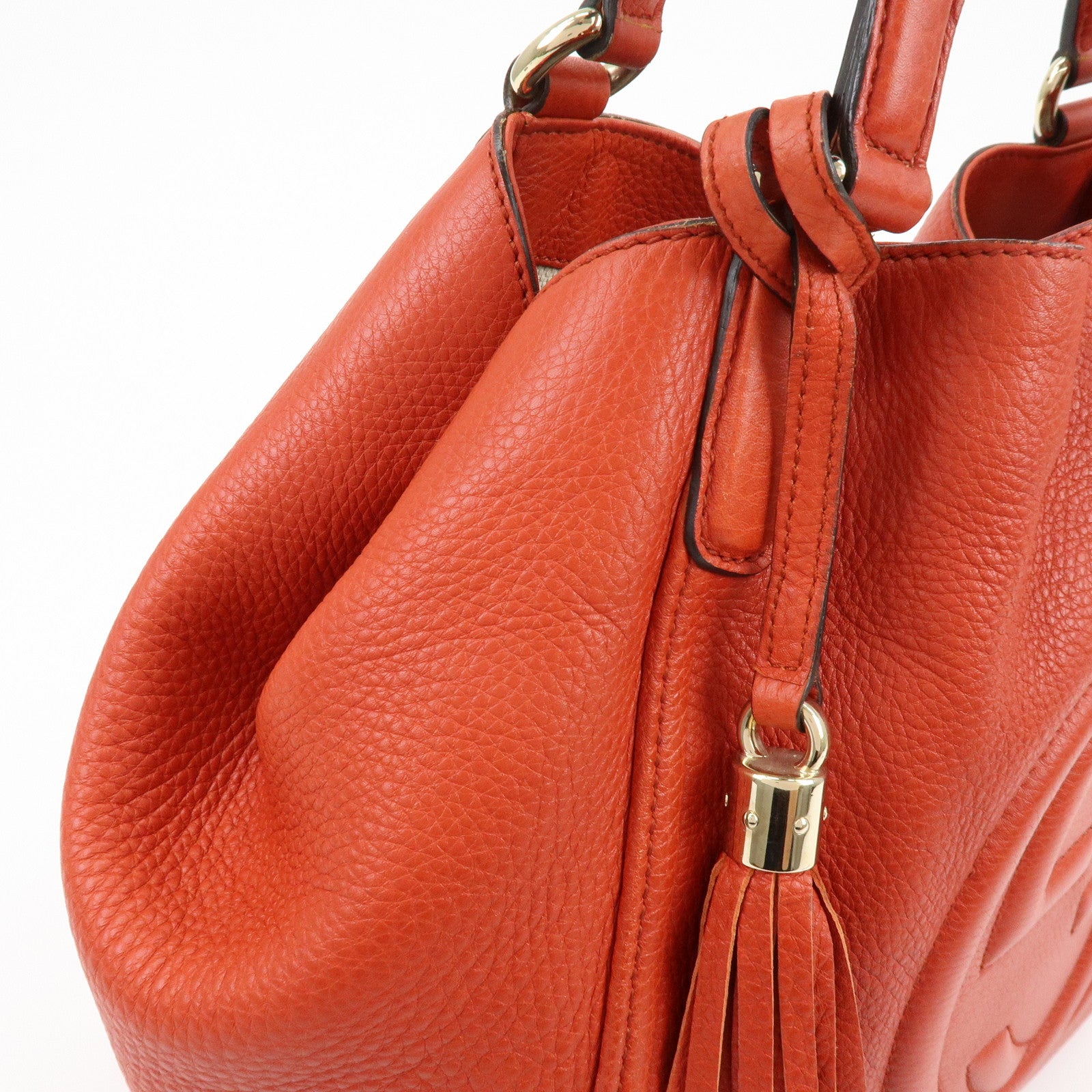 GUCCI SOHO Interlocking G Leather Tote Bag Hand Bag Orange 282309