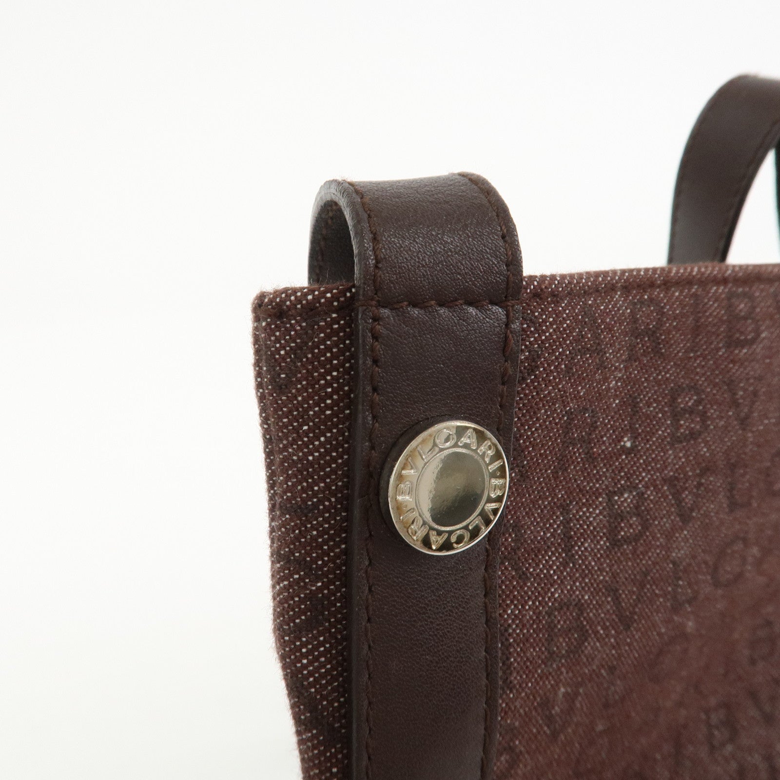 BVLGARI Logo Mania Canvas Leather Shoulder Bag Crossbody Bag Brown