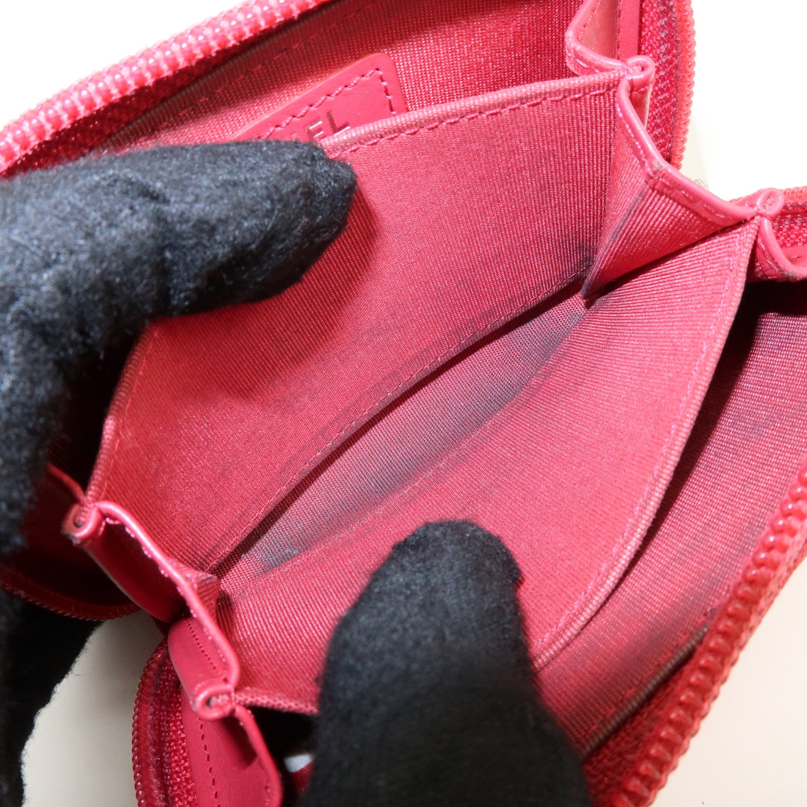 CHANEL COCO Mark Caviarskin Card Case Coin Case Red A68890