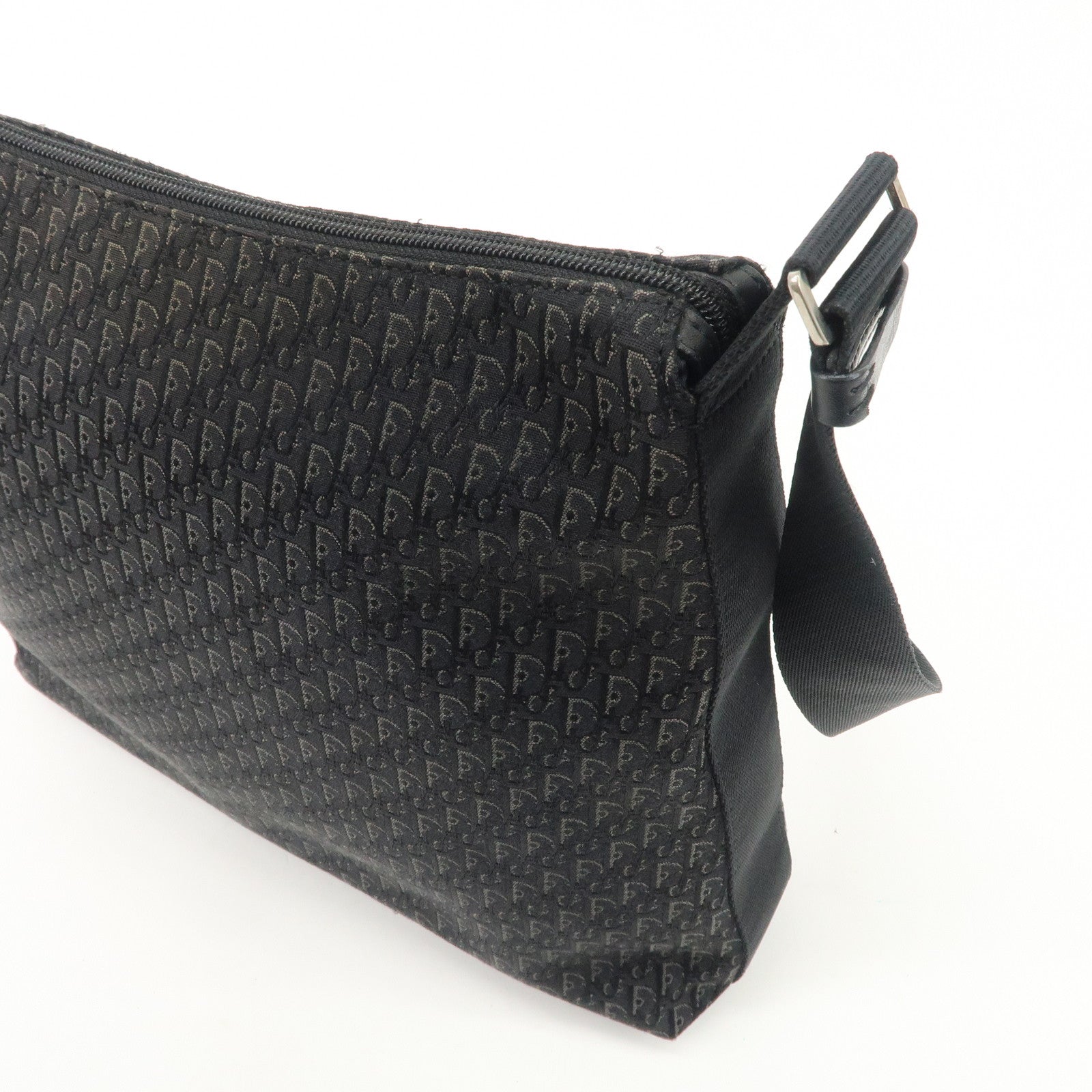 Christian Dior Trotter Leather Canvas Shoulder Bag Black Gray Used