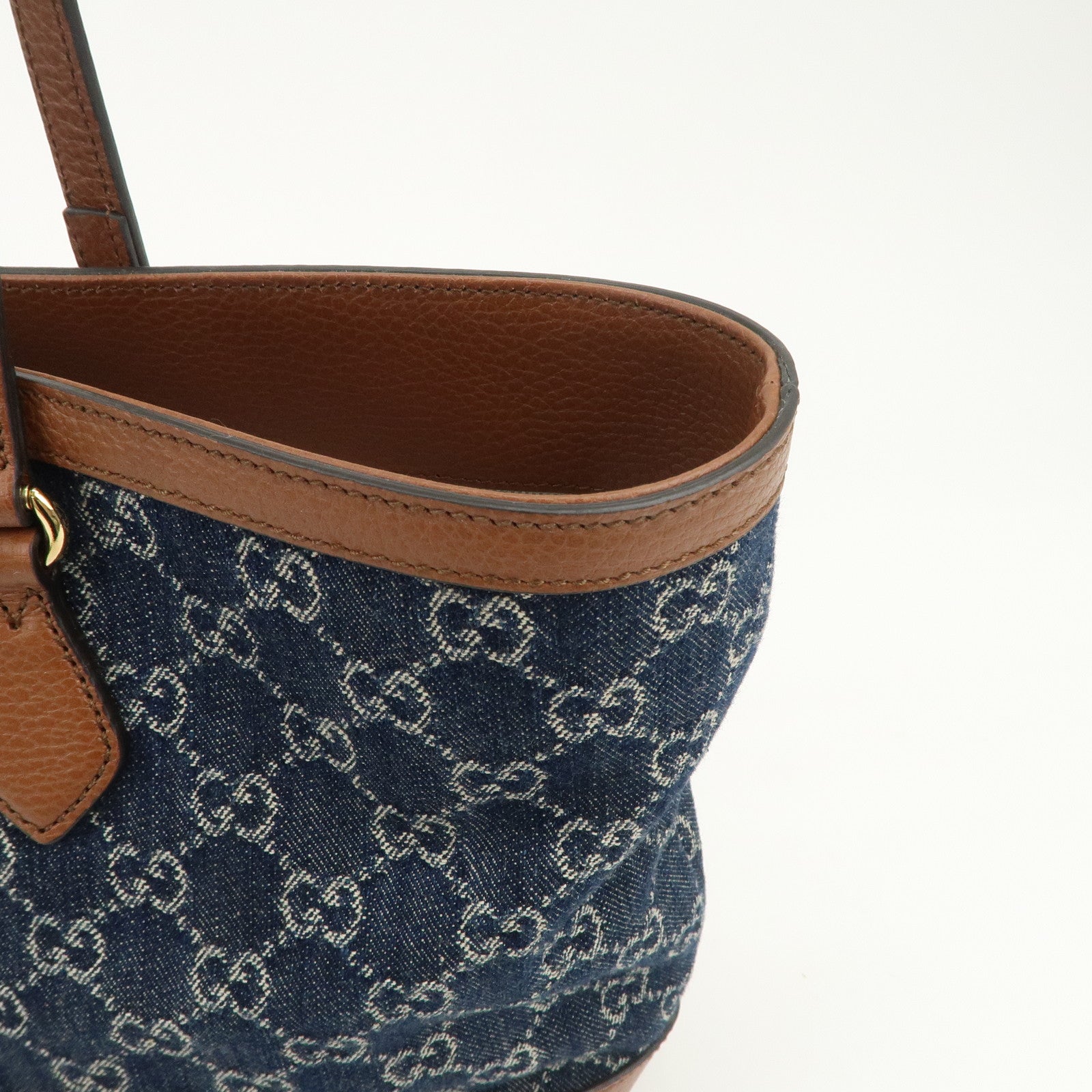 GUCCI Ophidia GG Monogram Denim Leather Medium Tote Bag Blue 631685