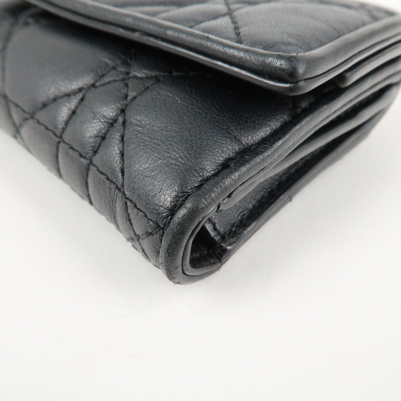 Christian Dior Cannage Leather Tri-fold Wallet Black Used