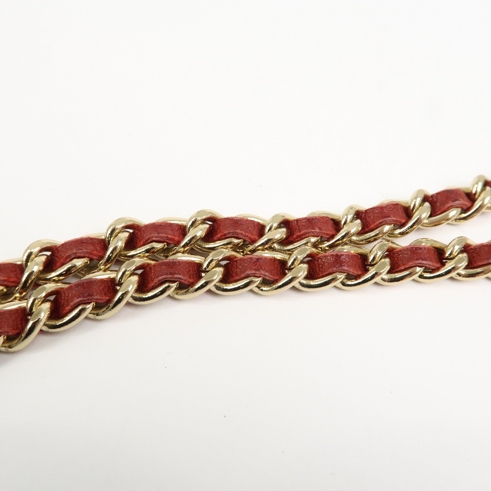 CHANEL Denim Lamb Skin Leather Chain Shoulder Bag Red