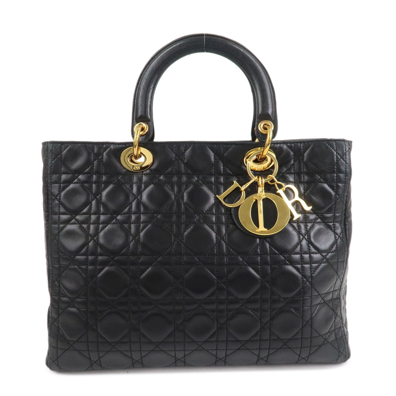 Christian Dior Cannage Lady Dior Leather Large 2Way Bag Black