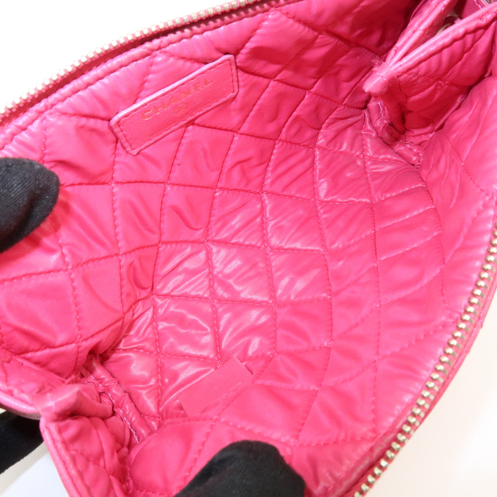 CHANEL Matelasse COCO Mark Lamb Skin Cosmetic Accessory Pouch Pink