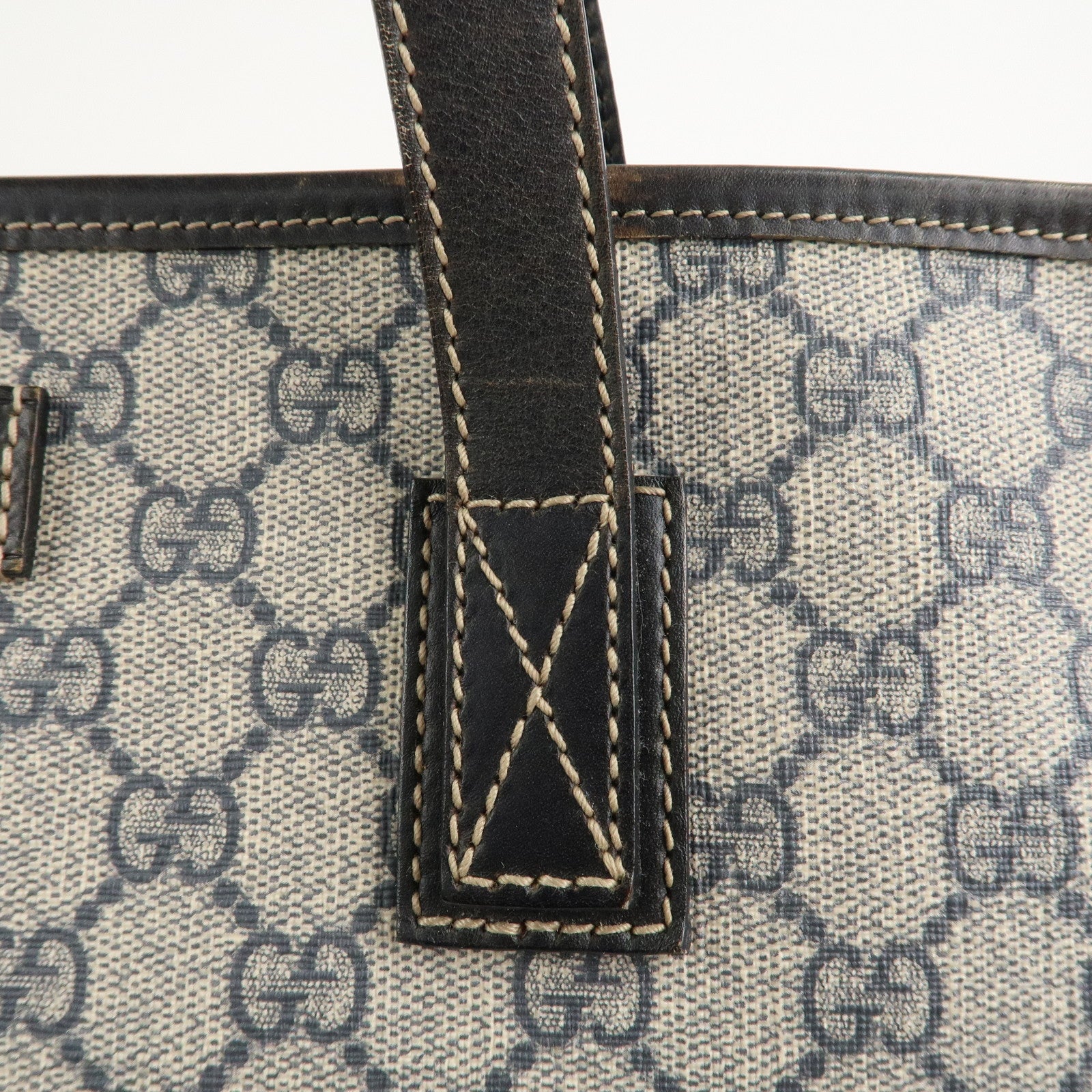 GUCCI GG Supreme Leather Tote Bag Hand Bag Beige Navy 211137