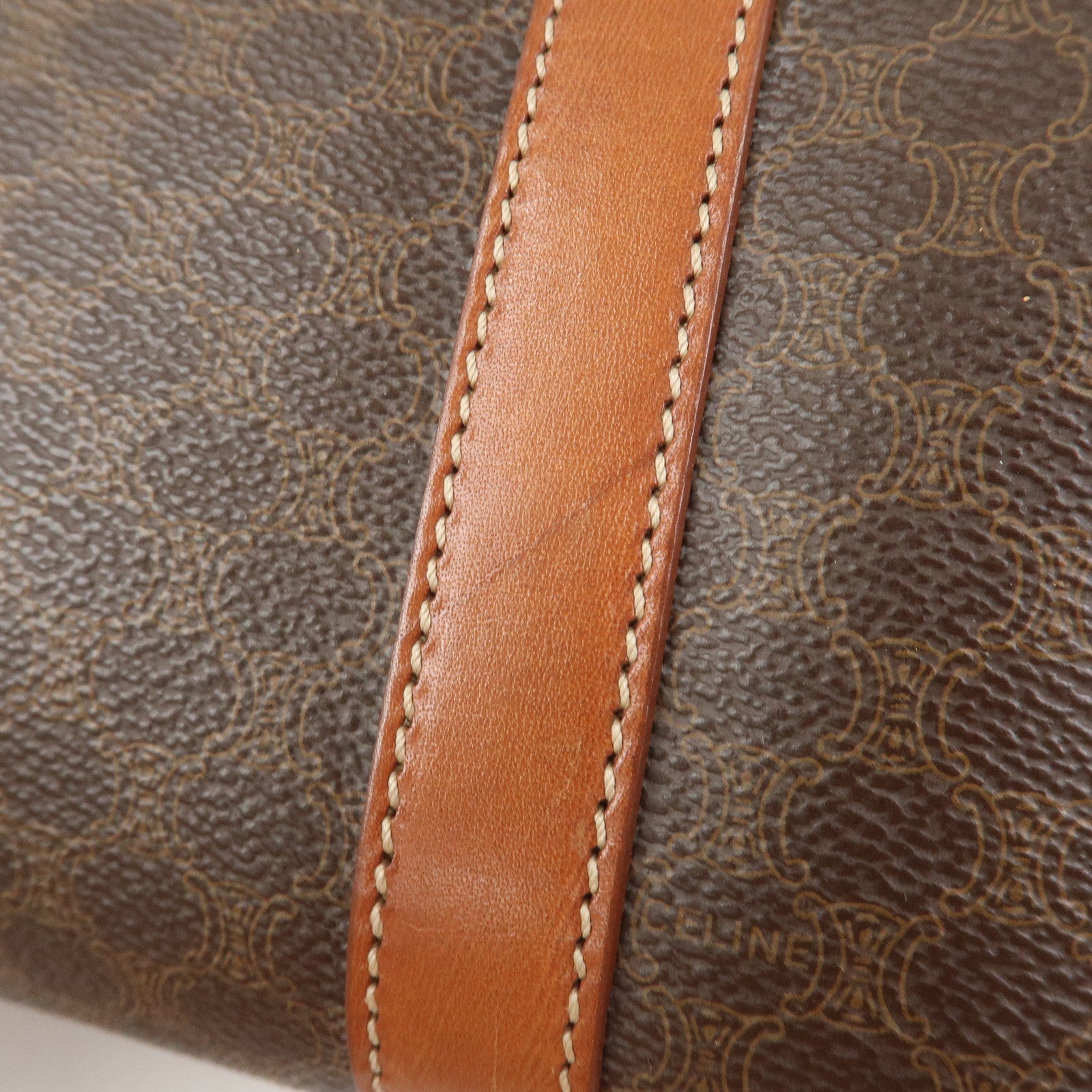 CELINE Macadam PVC Leather Boston Bag Hand Bag Brown