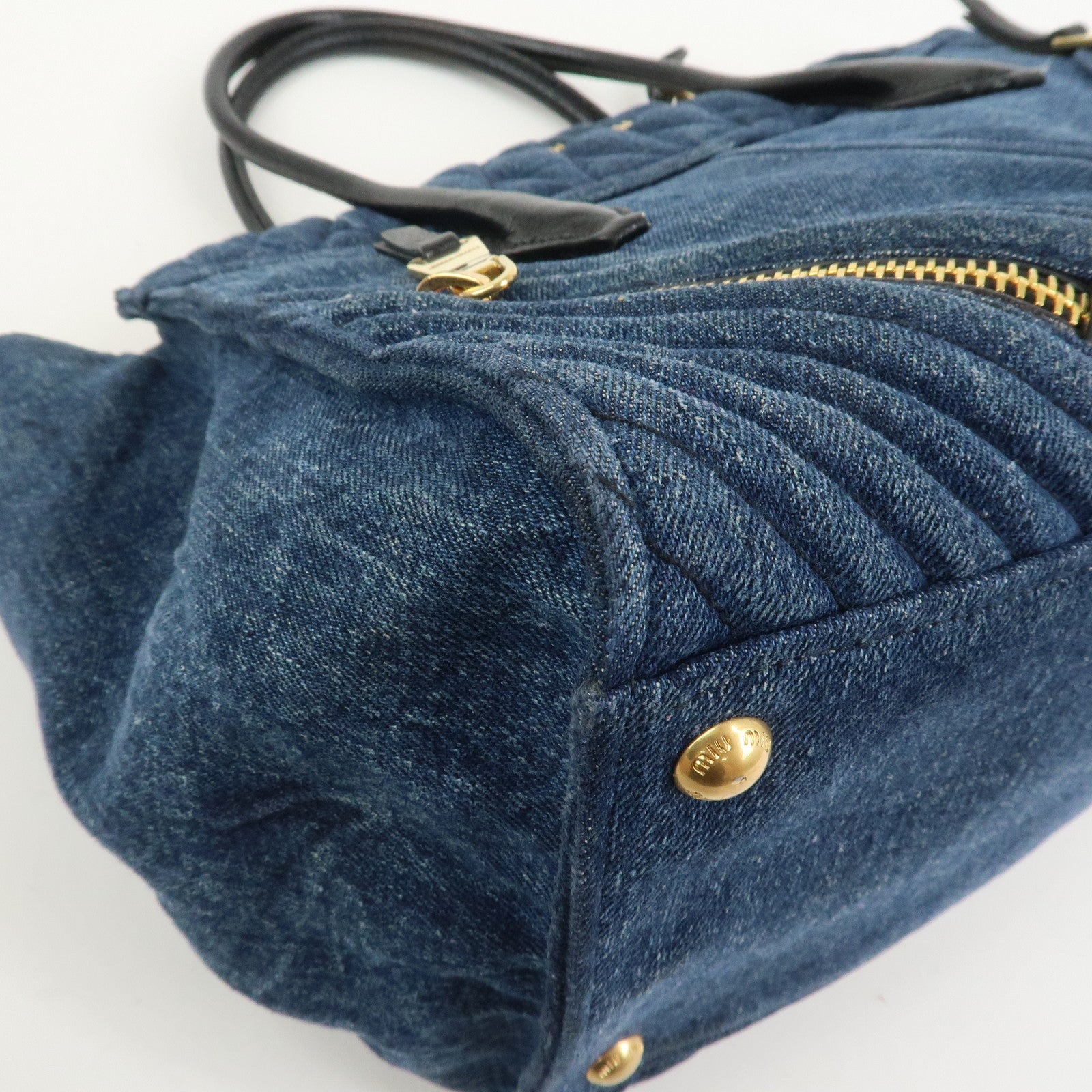 MIU MIU Biker Denim 2Way Tote Bag Hand Bag Shoulder Bag Blue RN1031