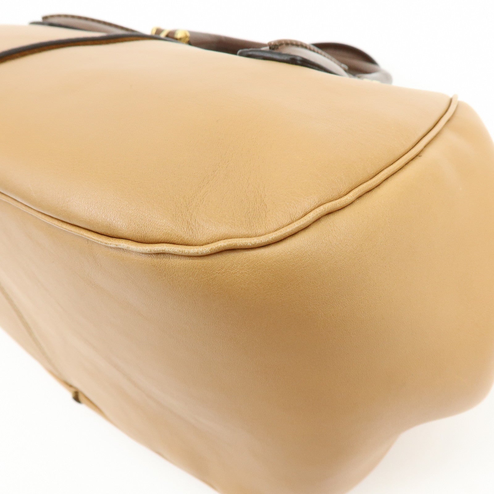 TOD'S Leather Calf Hair Bicolor Hand Bag Tote Bag Beige Brown