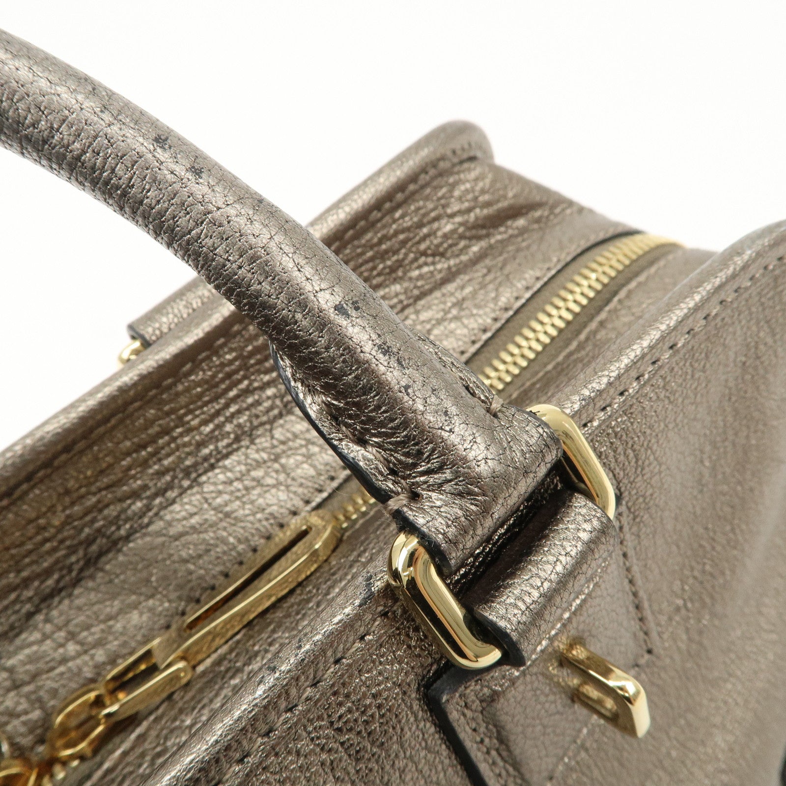 LOEWE Anagram Amazona 28 Leather Hand Bag Gold Used