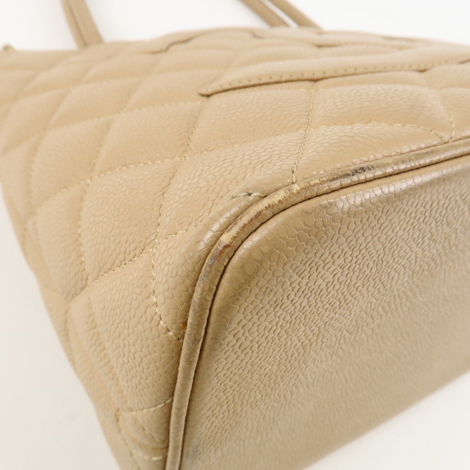 CHANEL Matelasse Caviarskin Medalion Tote Bag Hand Bag Beige A01804 Used