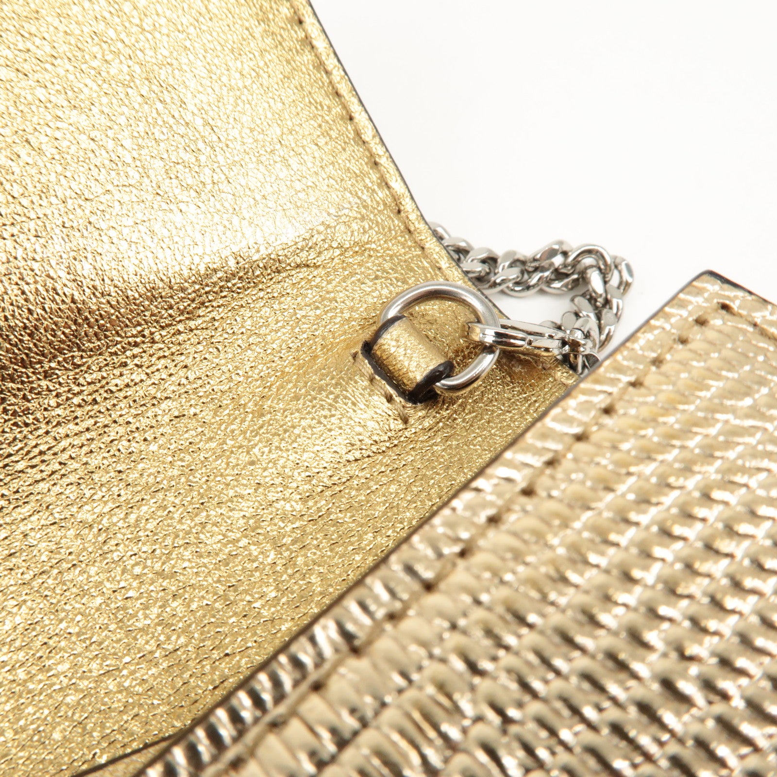 JIMMY CHOO Leather Rhine Stone Chain Wallet Gold Silver HDW Used